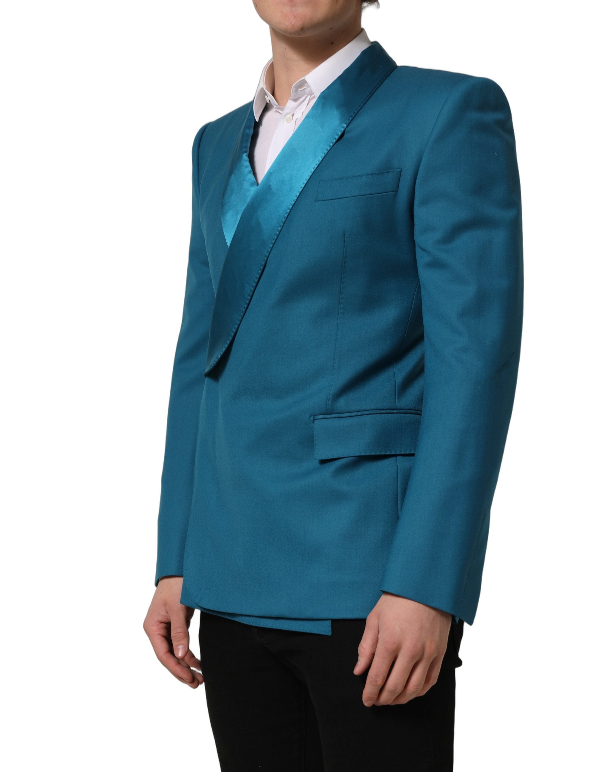 Dolce & Gabbana Dunkelblauer Woll-Blazer im Zweireiher-Schnitt