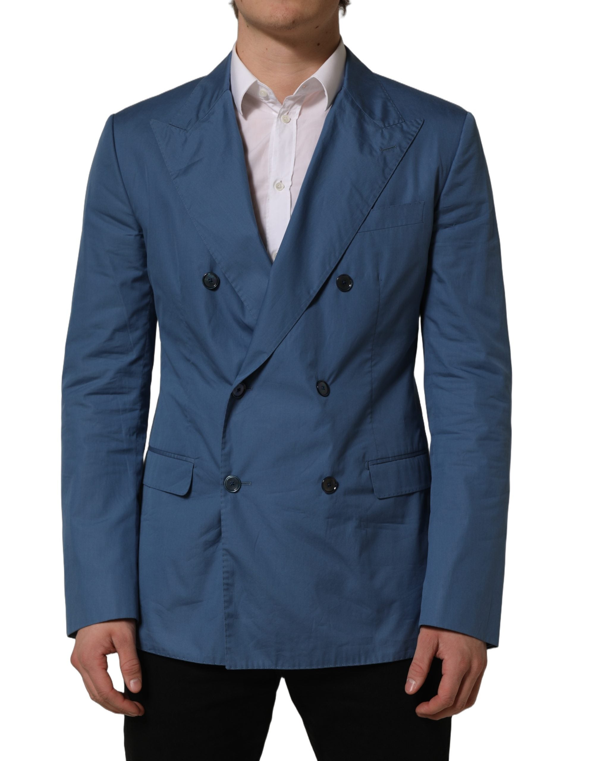 Dolce & Gabbana Blauer Baumwoll-Zweireiher Herrenmantel Blazer