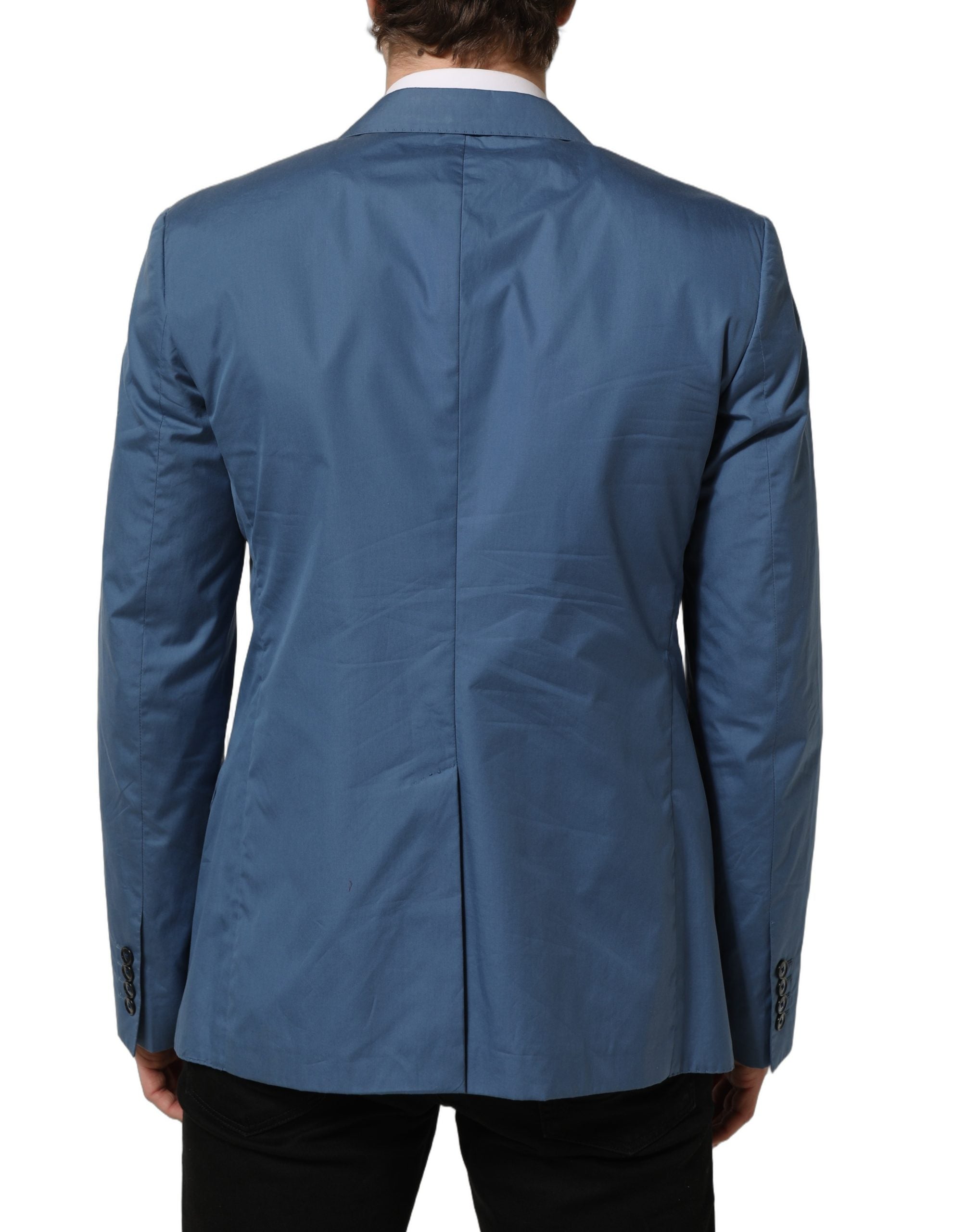 Dolce & Gabbana Blauer Baumwoll-Zweireiher Herrenmantel Blazer