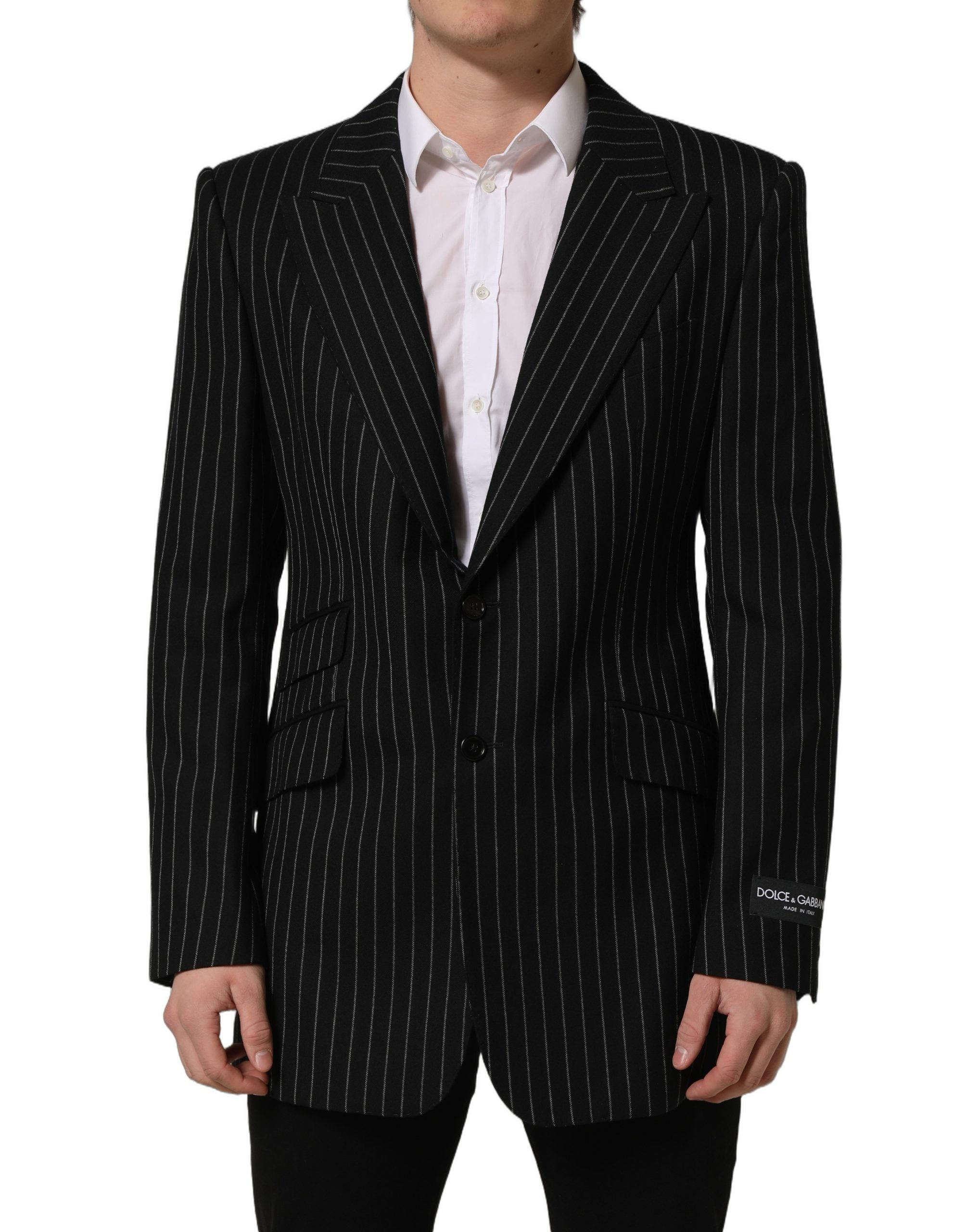 Dolce & Gabbana Schwarzer Woll-Sakko mit Nadelstreifen, Einreiher
