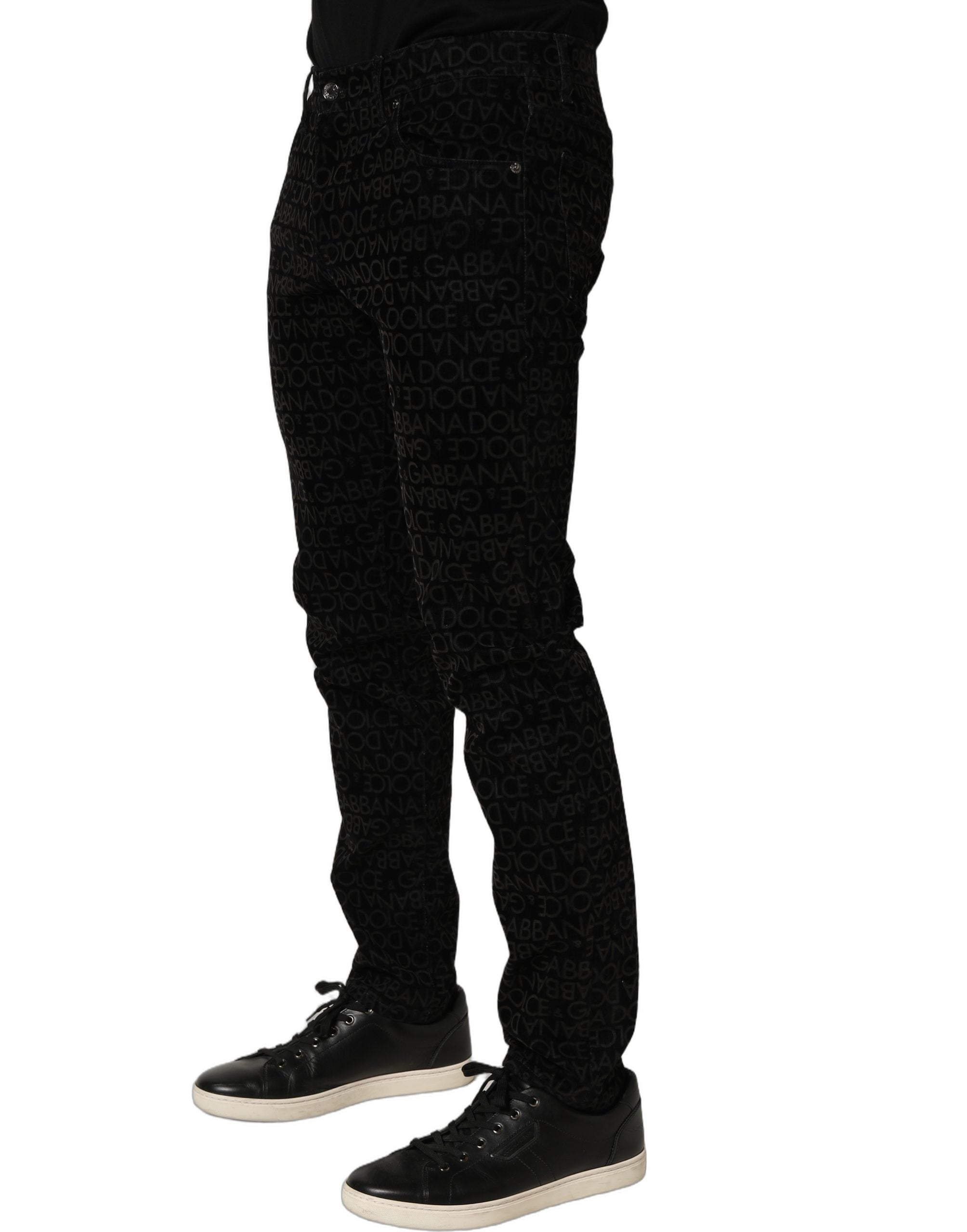 Dolce & Gabbana Schwarze Slim Fit Jeans aus Baumwolle mit Logo-Monogramm