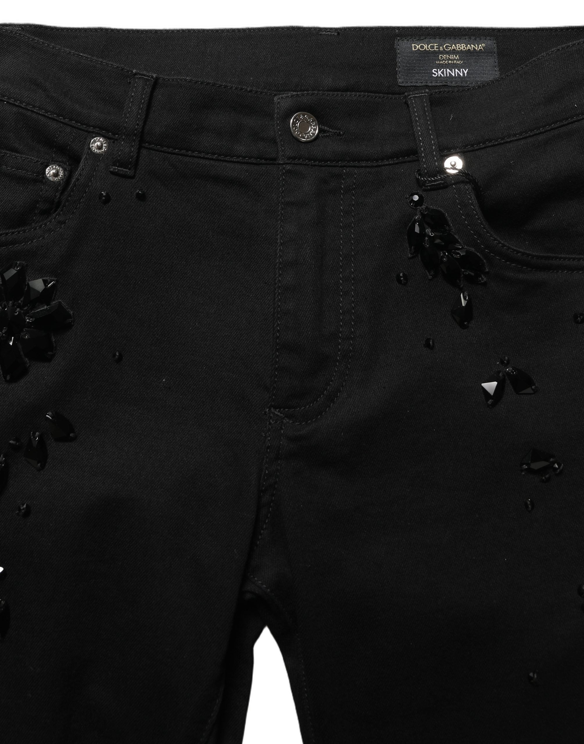 Dolce & Gabbana Schwarze verzierte Baumwoll-Skinny-Jeans