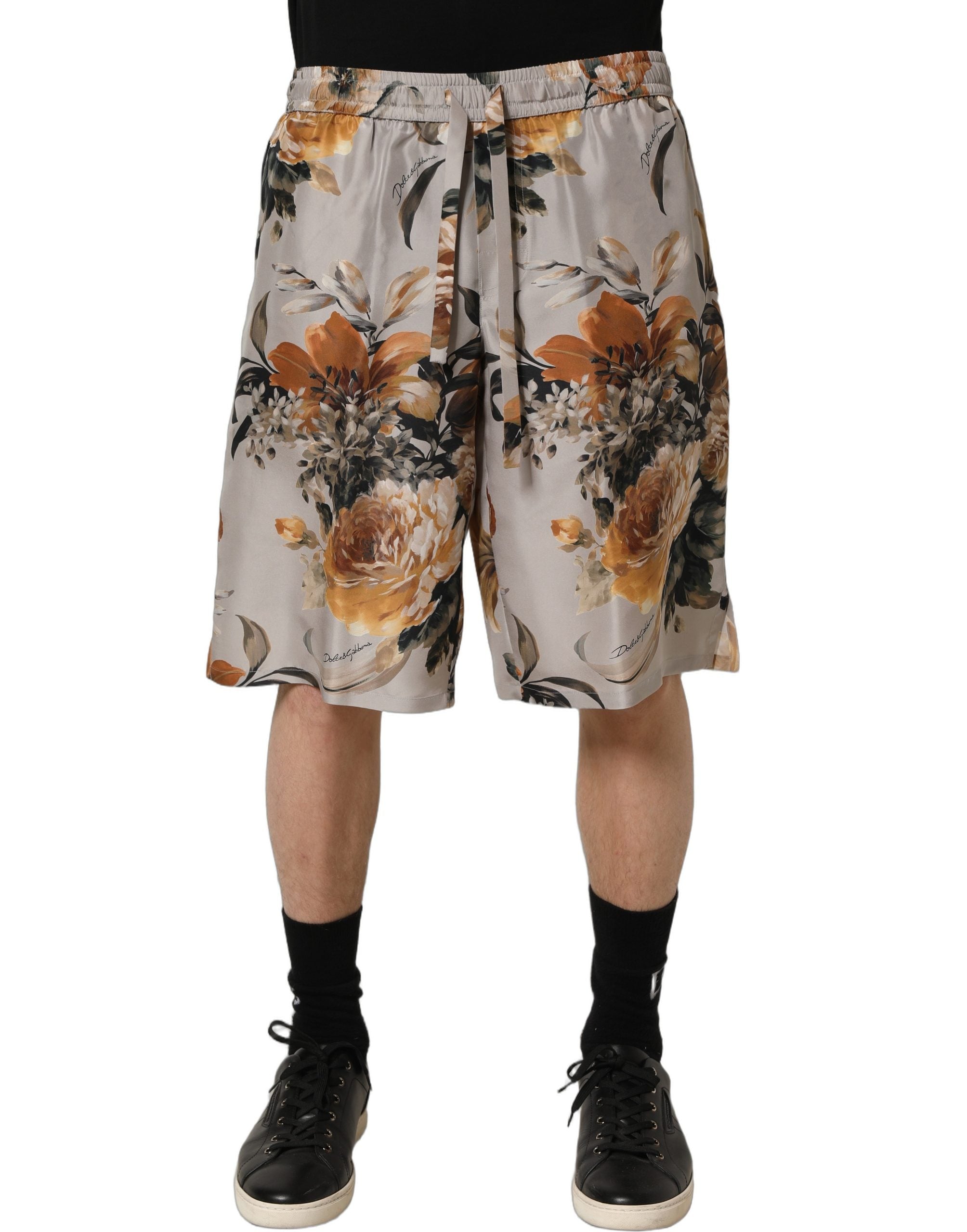 Dolce & Gabbana Beige Blumenprint Seiden-Bermudashorts für Herren