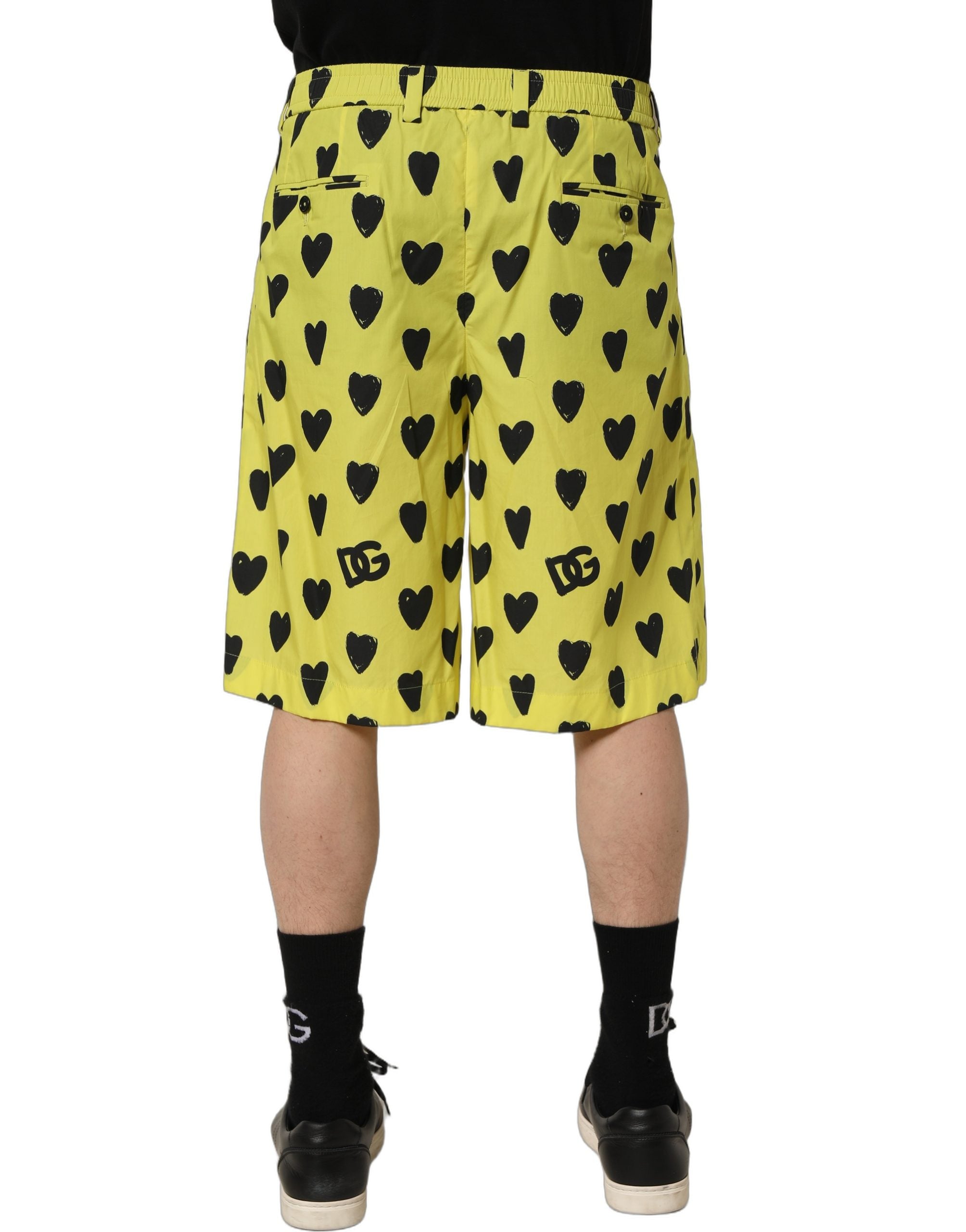 Dolce & Gabbana Herren-Bermudashorts aus Baumwolle in Gelb mit Herz-Print