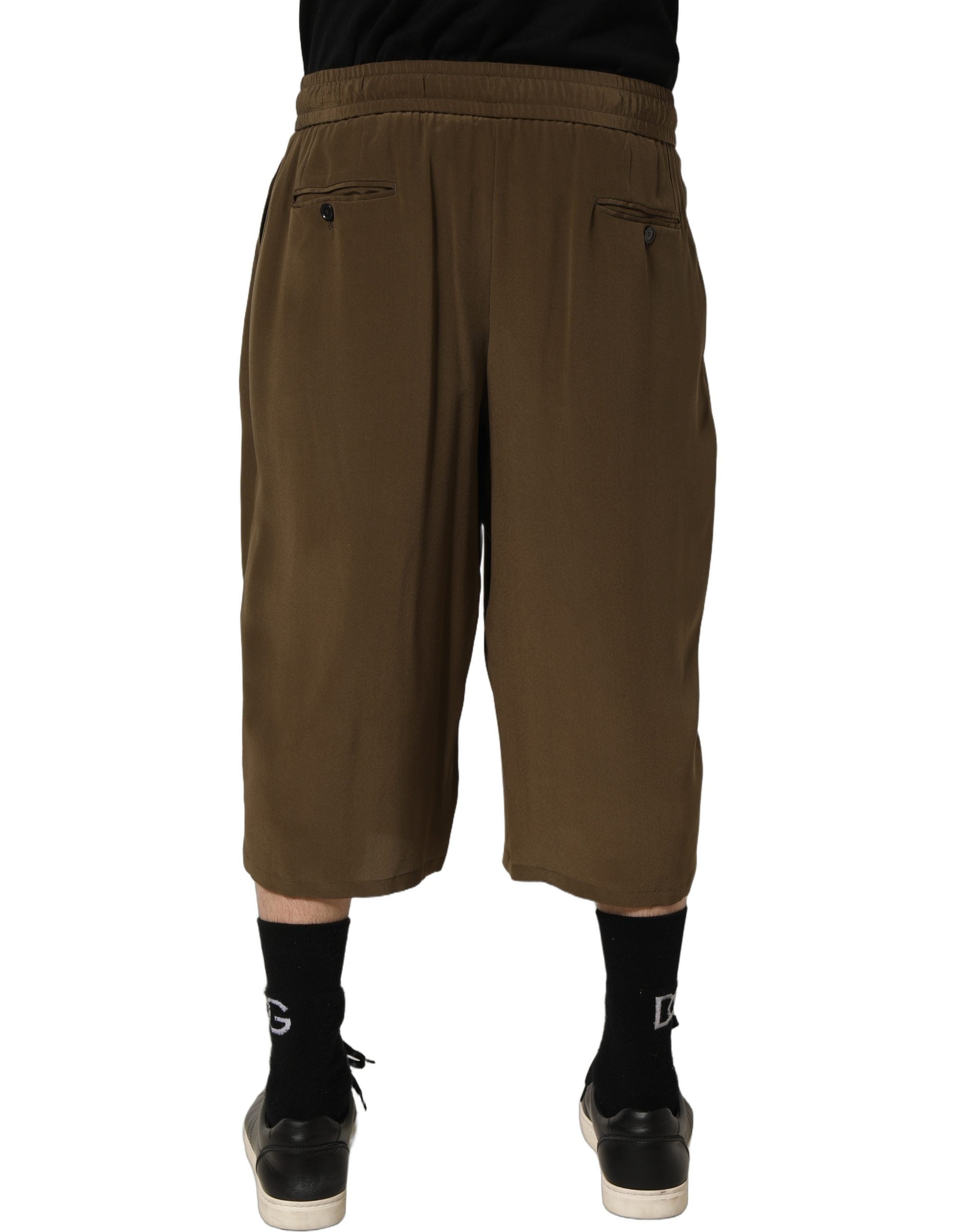Dolce & Gabbana Braune Seiden-Bermudashorts mit mittlerer Taille und Faltenlegung