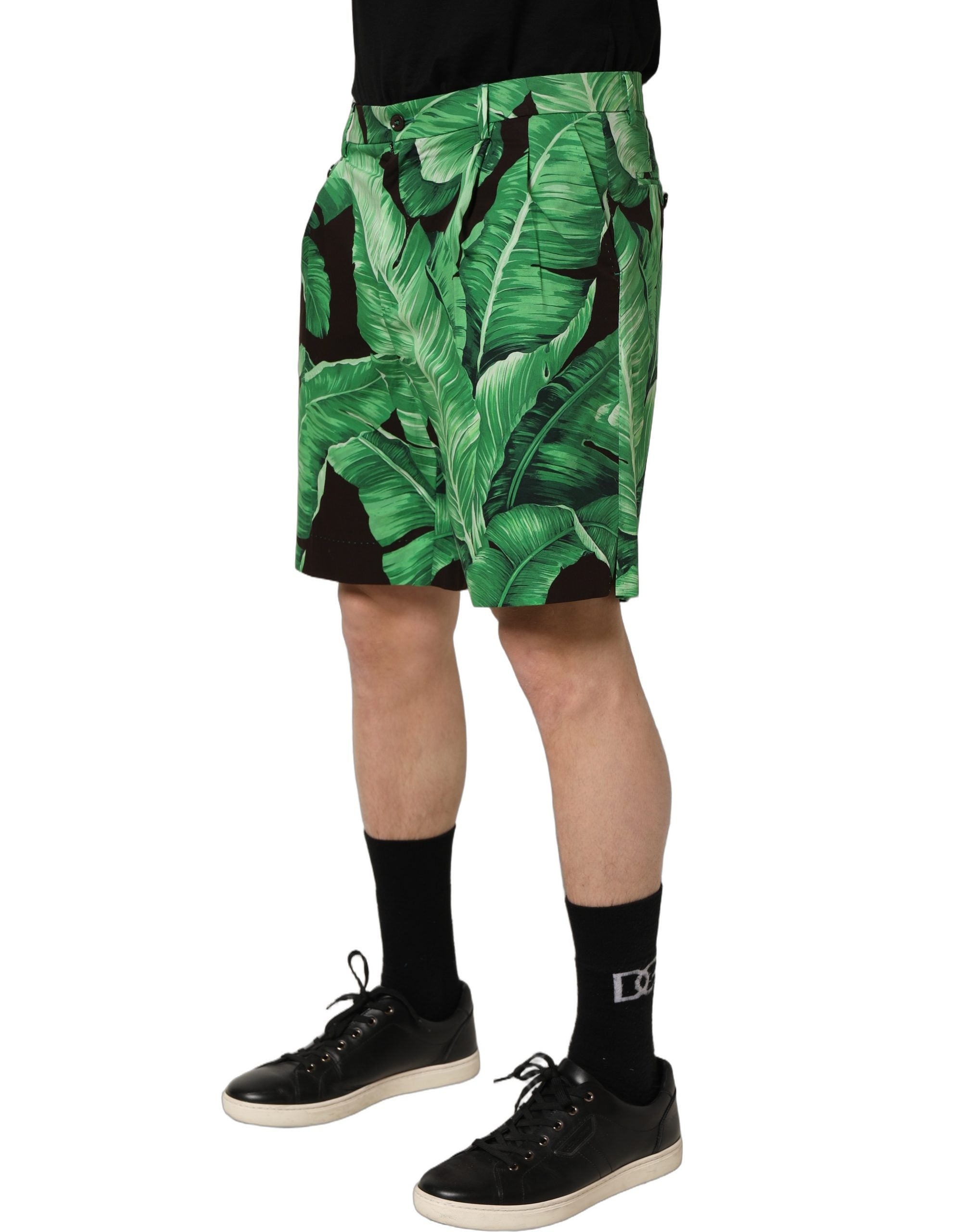 Dolce & Gabbana Herren Bermuda Shorts mit schwarzem Bananenblatt-Print