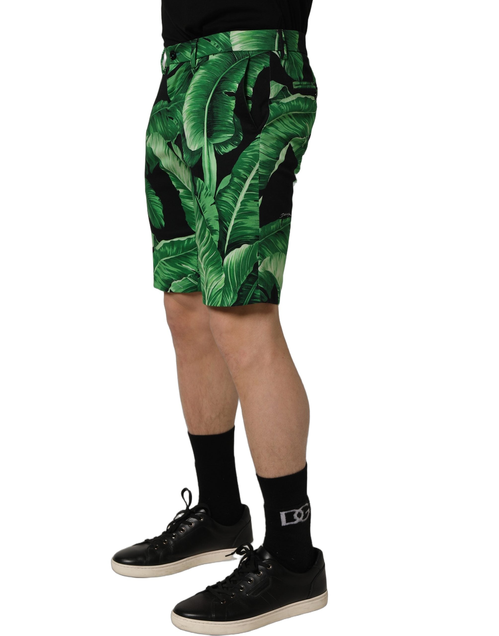 Dolce & Gabbana Herren-Bermudashorts mit schwarzem Bananenblatt-Print