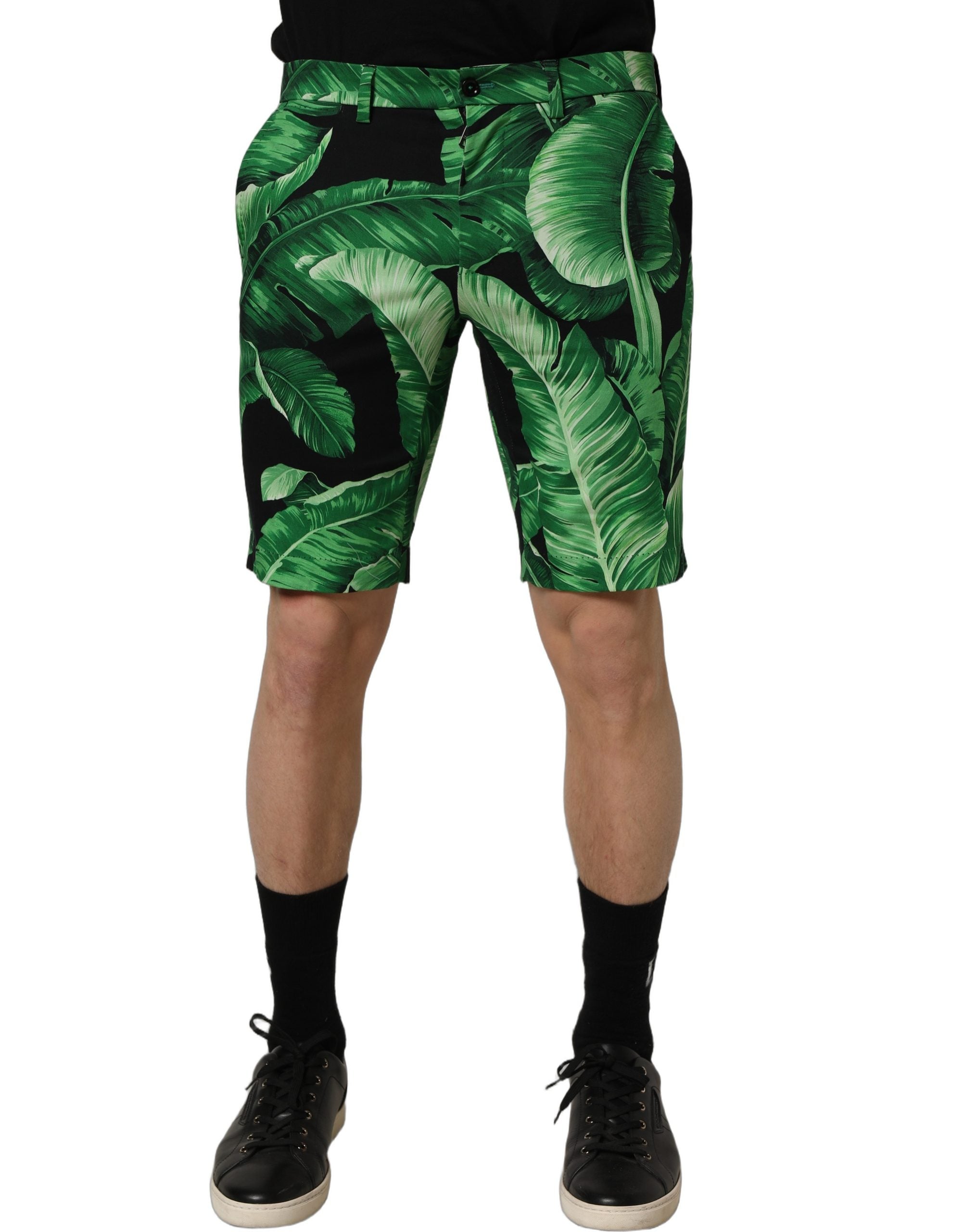 Dolce & Gabbana Herren-Bermudashorts mit schwarzem Bananenblatt-Print