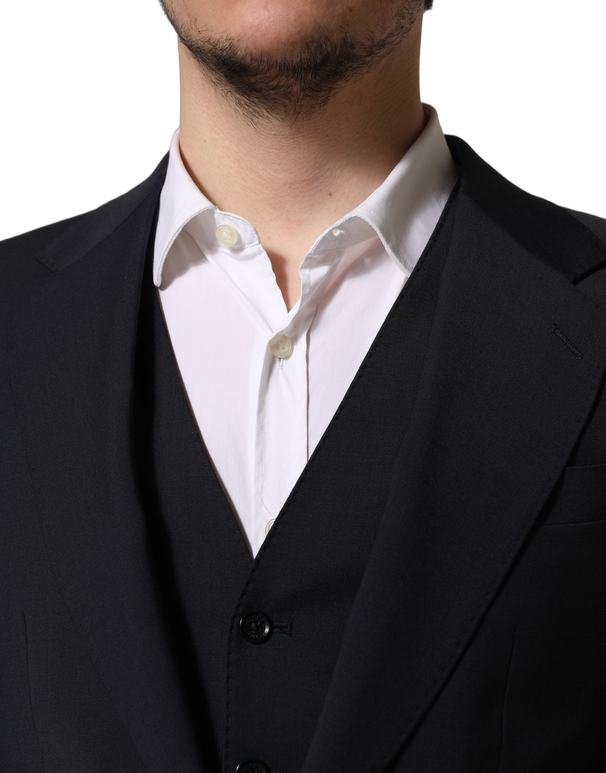 Dolce & Gabbana Schwarzer Woll-Anzug im Slim Fit-Stil, 3-teilig für Herren