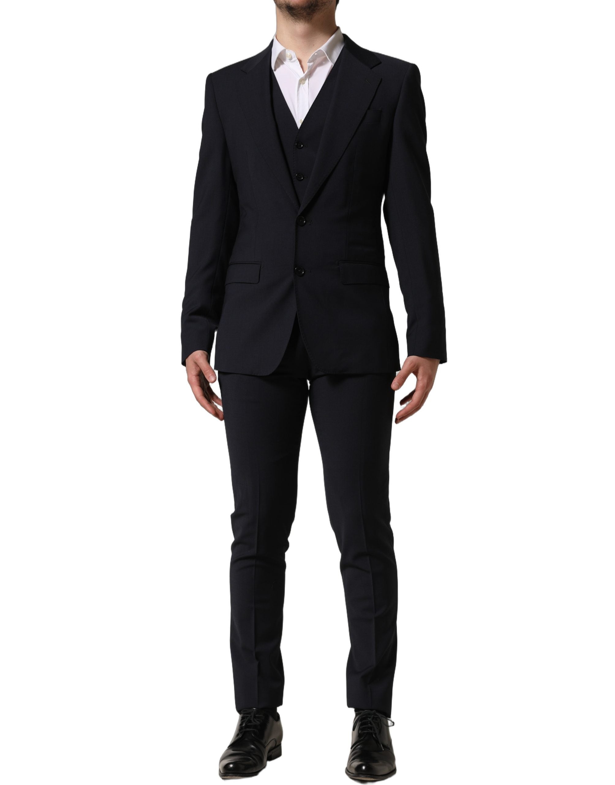 Dolce & Gabbana Schwarzer Woll-Anzug im Slim Fit-Stil, 3-teilig für Herren