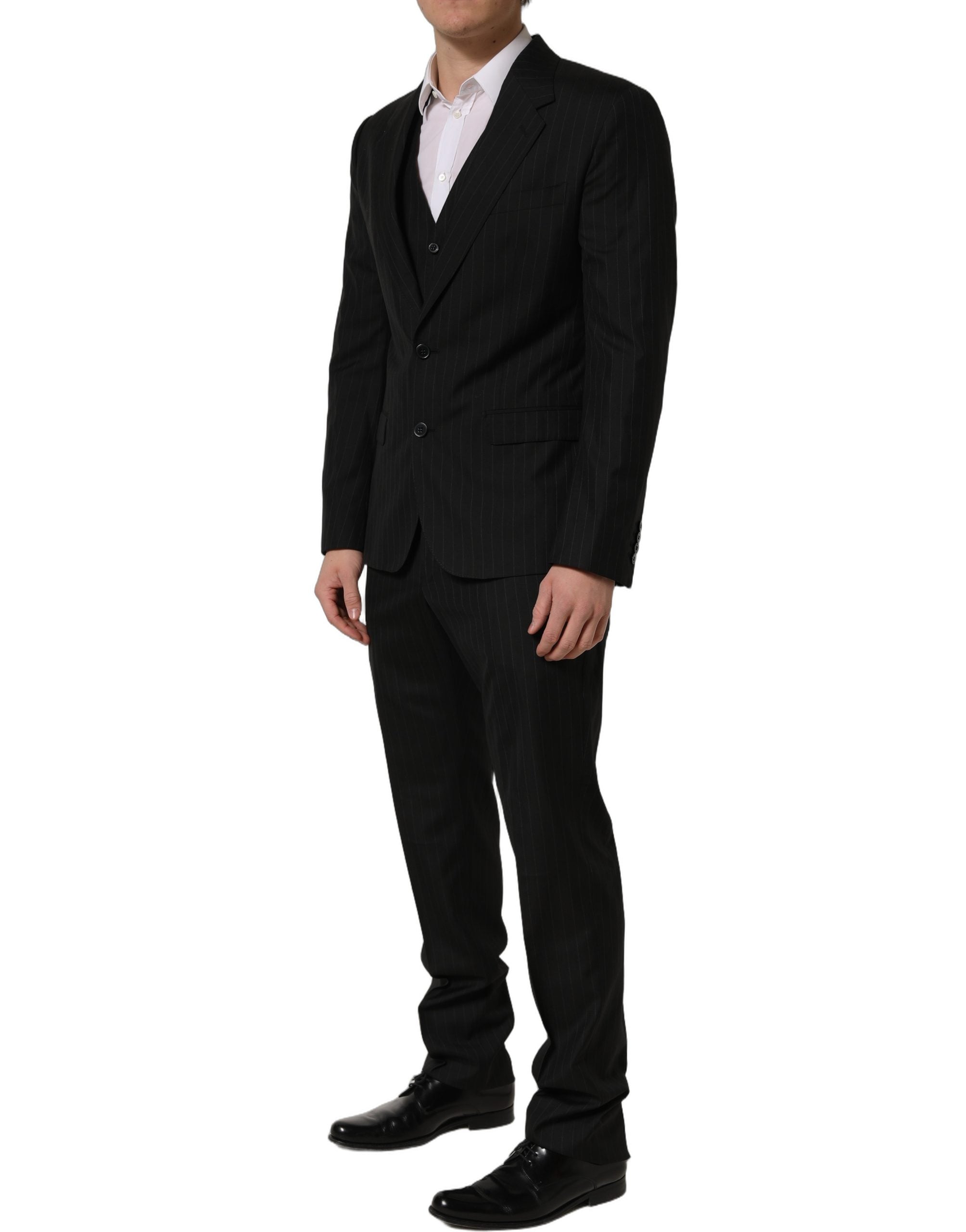 Dolce & Gabbana Schwarzer Nadelstreifen-Anzug im Slim Fit-Stil, 3-teilig