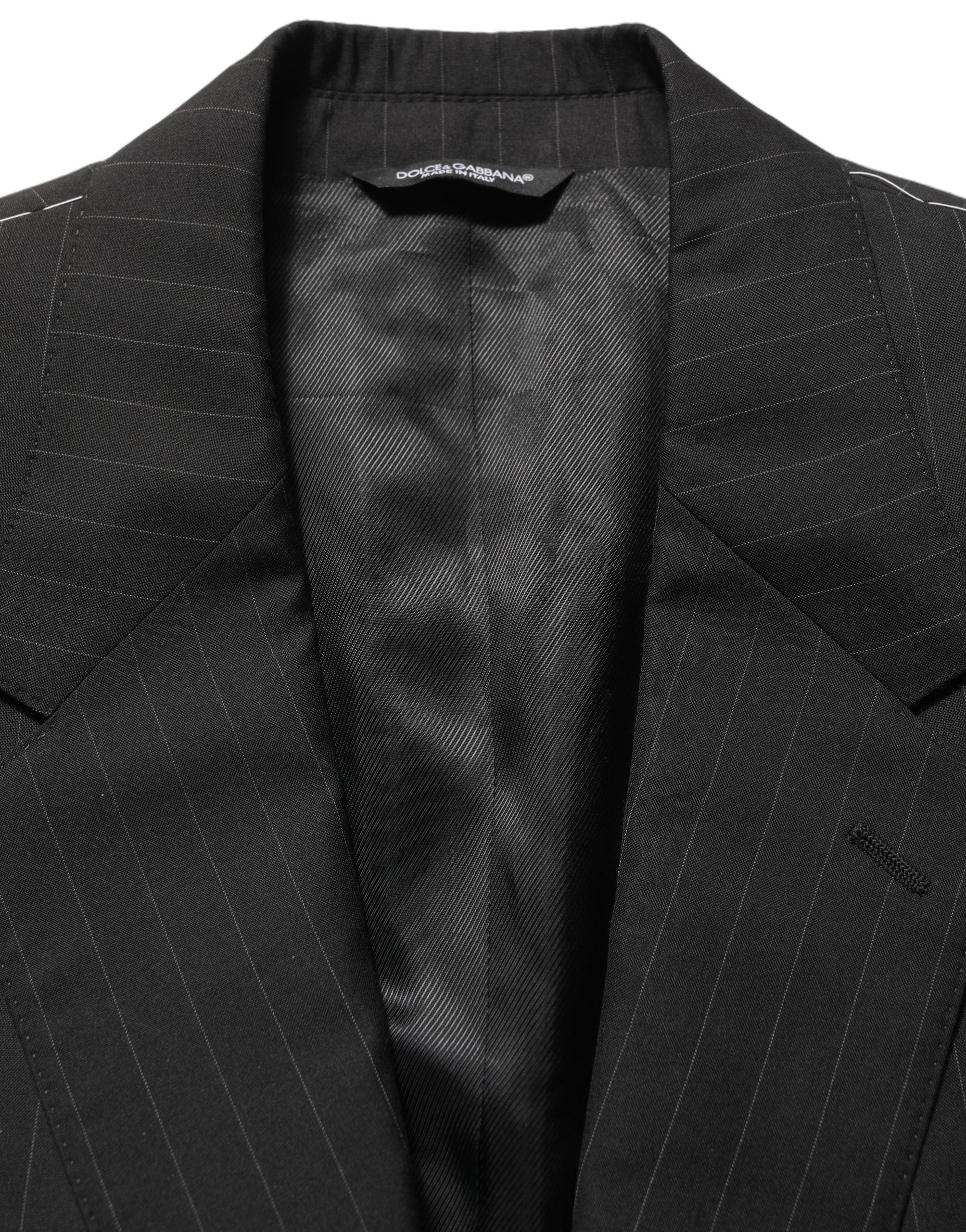 Dolce & Gabbana Schwarzer Nadelstreifen-Anzug im Slim Fit-Stil, 3-teilig