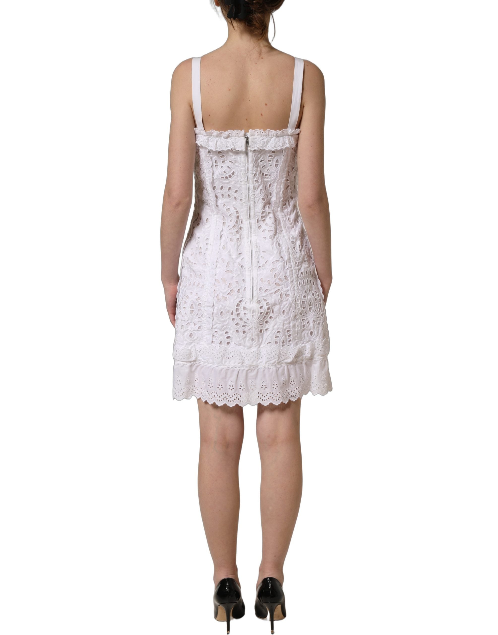 Dolce & Gabbana Weißes Mini-Kleid aus Broderie Anglaise Baumwolle