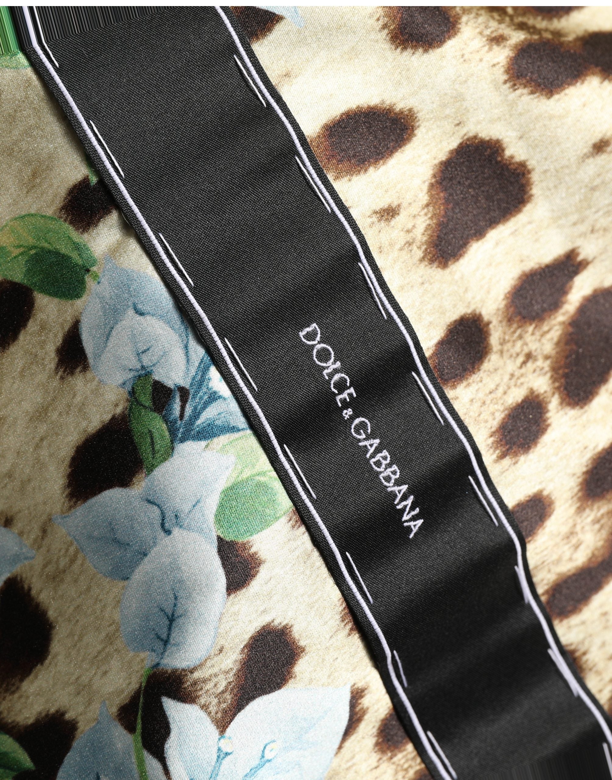 Dolce & Gabbana Minikleid aus Seide mit Blumen- und Leopardenmuster und Spitzenbesatz