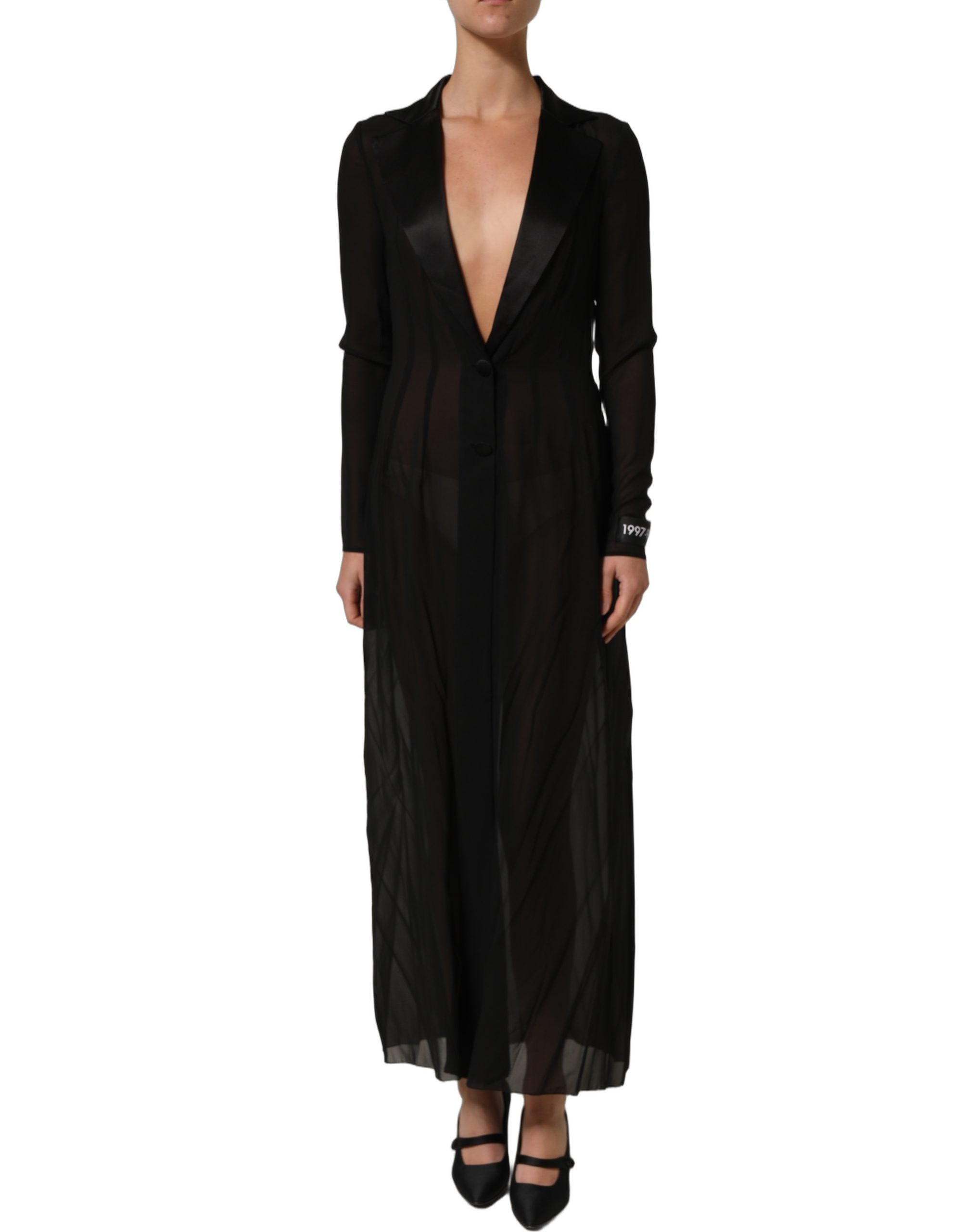 Dolce & Gabbana Langes schwarzes Maxikleid aus transparenter Seidenchiffon