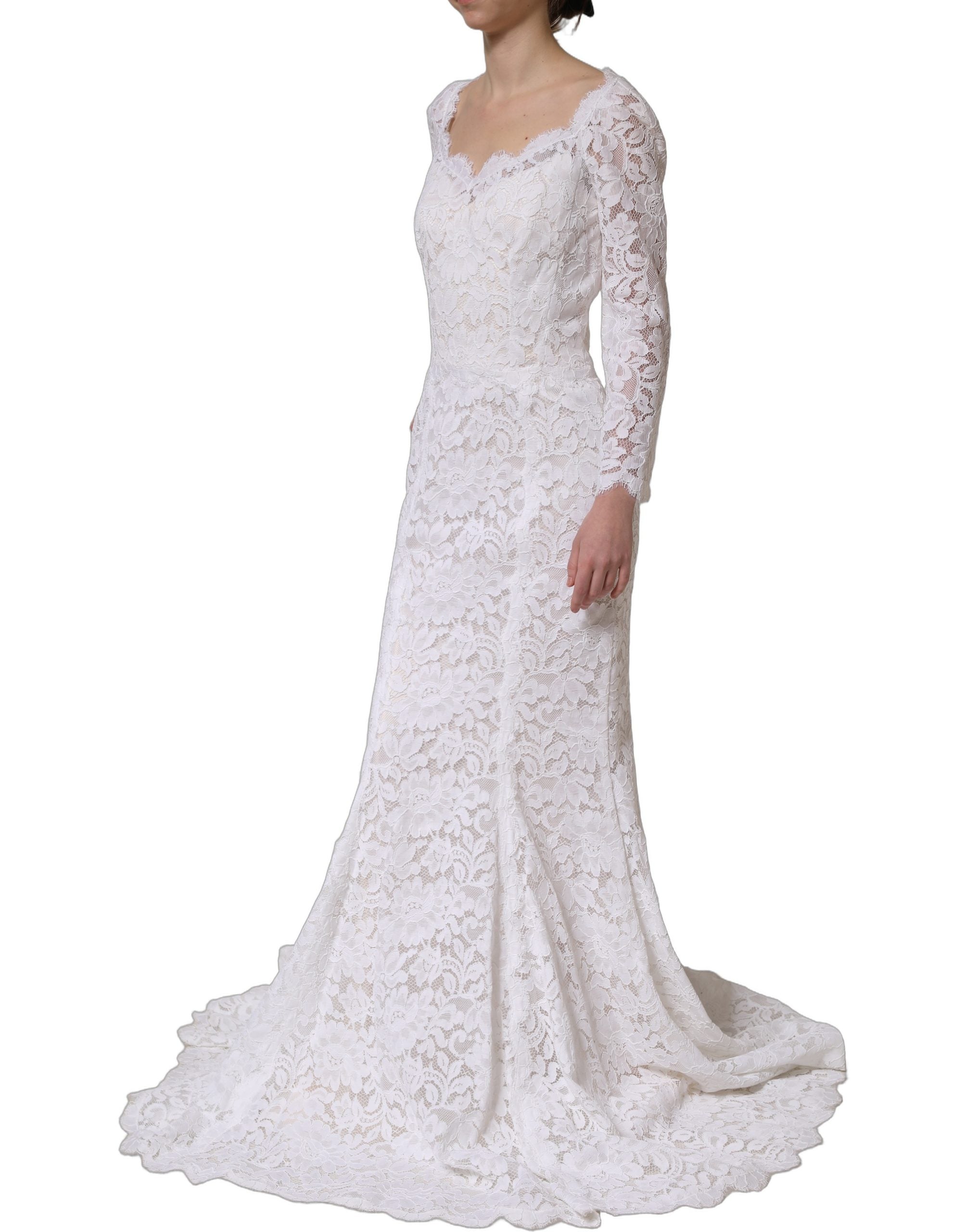 Dolce & Gabbana Langes Meerjungfrauen-Abendkleid aus weißer floraler Spitze