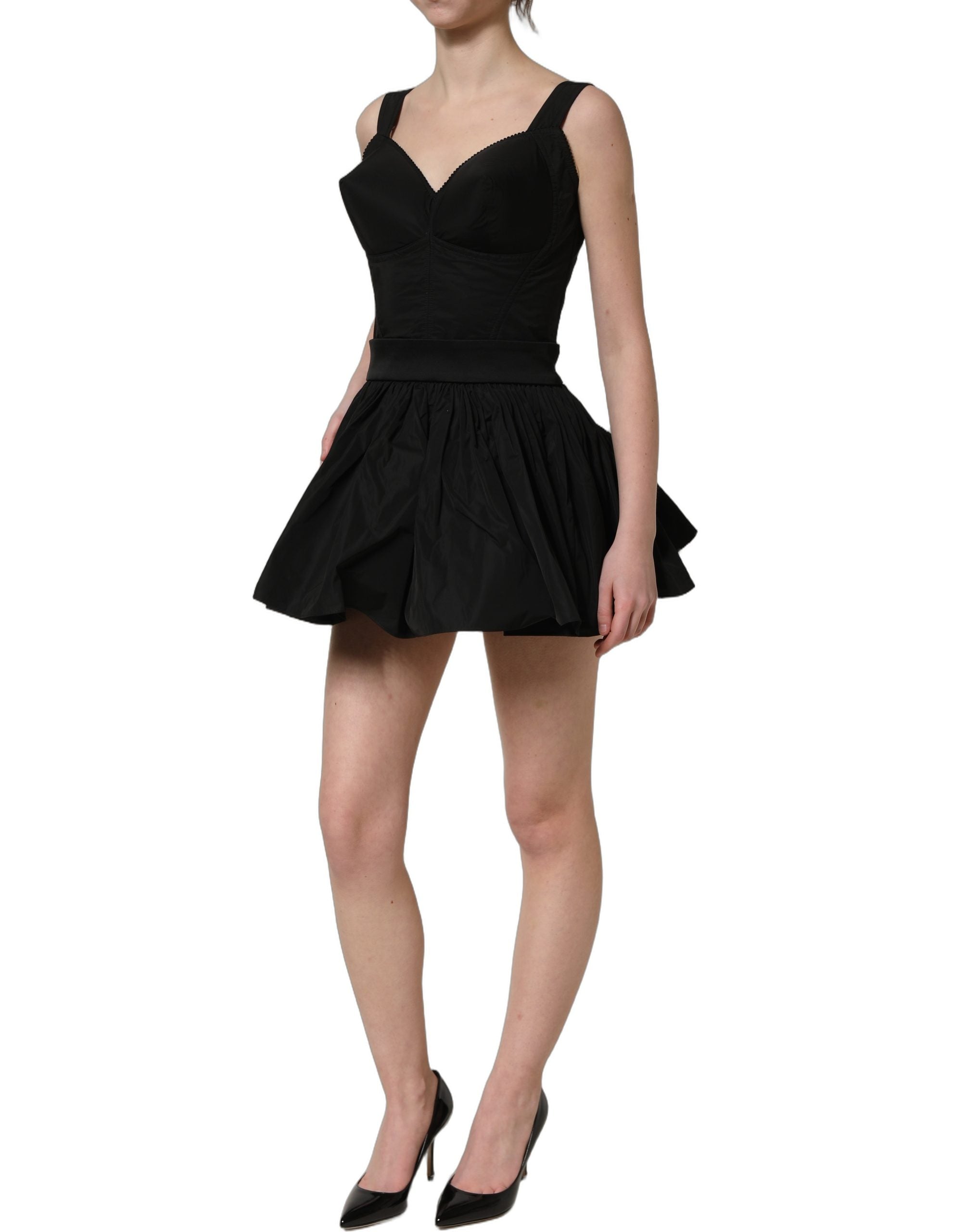 Dolce & Gabbana Schwarzes A-Linien-Minikleid aus Nylon ohne Ärmel