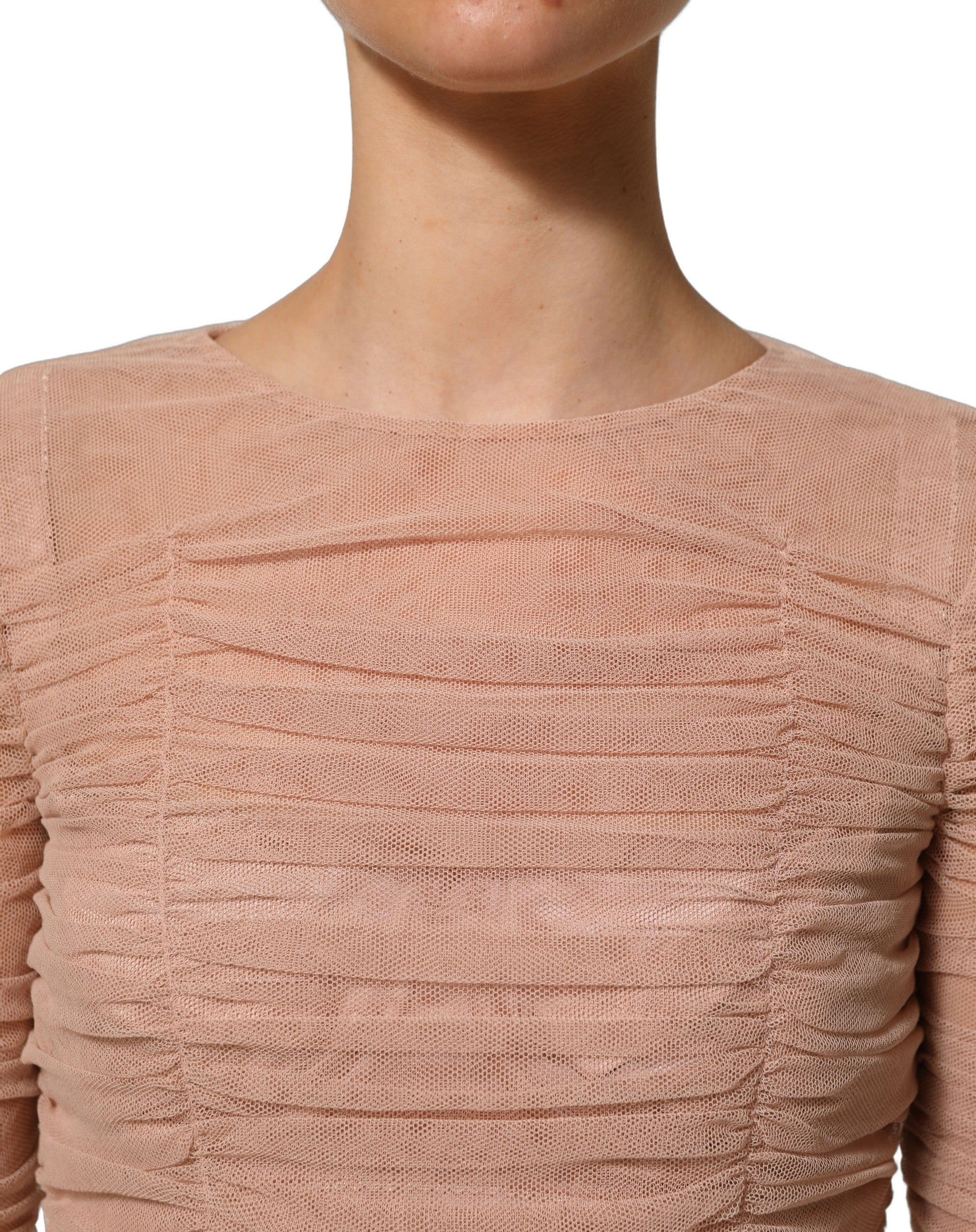 Dolce & Gabbana Beige Baumwoll-Mesh-Raffungen Etuikleid Midi
