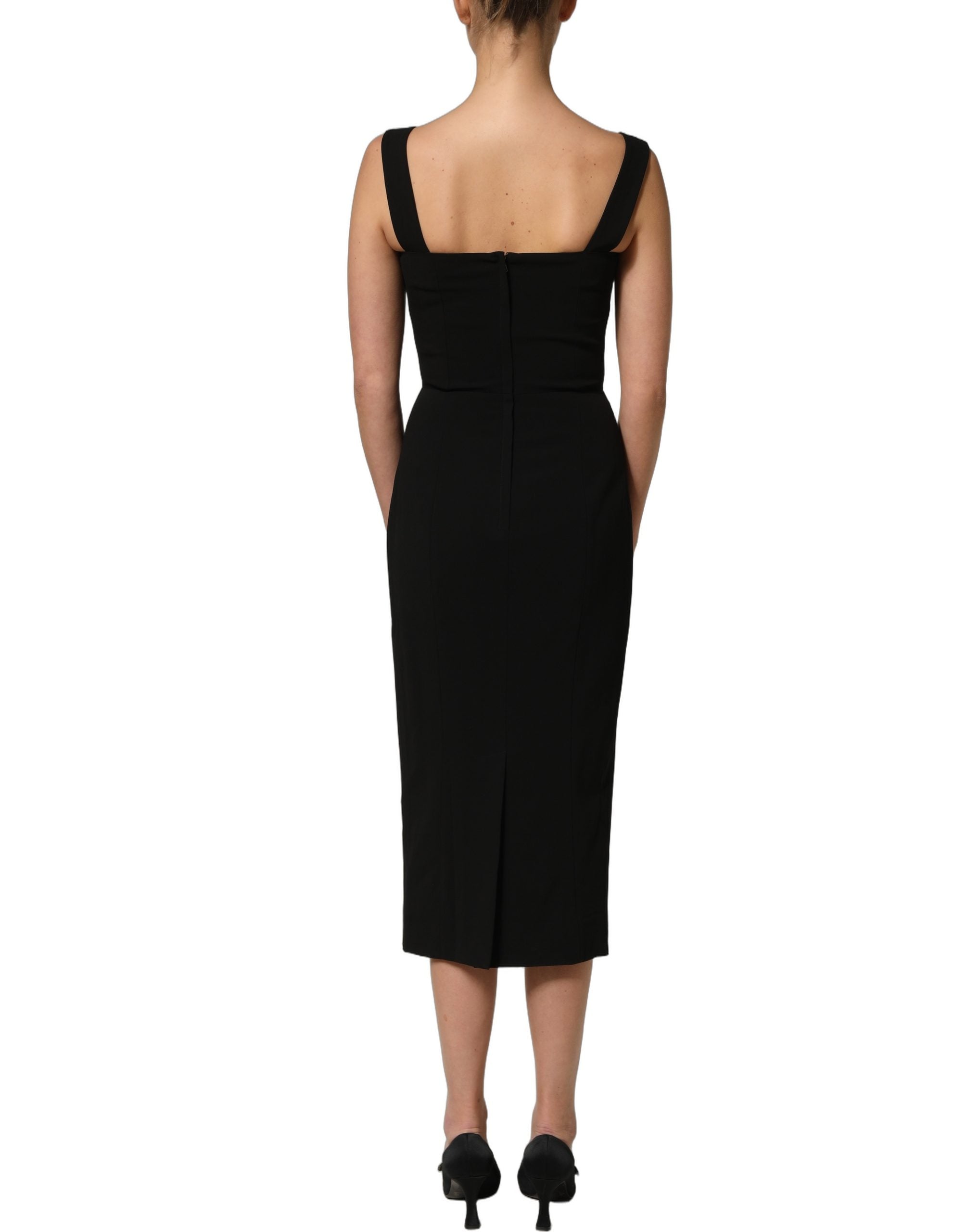 Dolce & Gabbana Schwarzes Midi-Etuikleid aus Viskose-Stretch