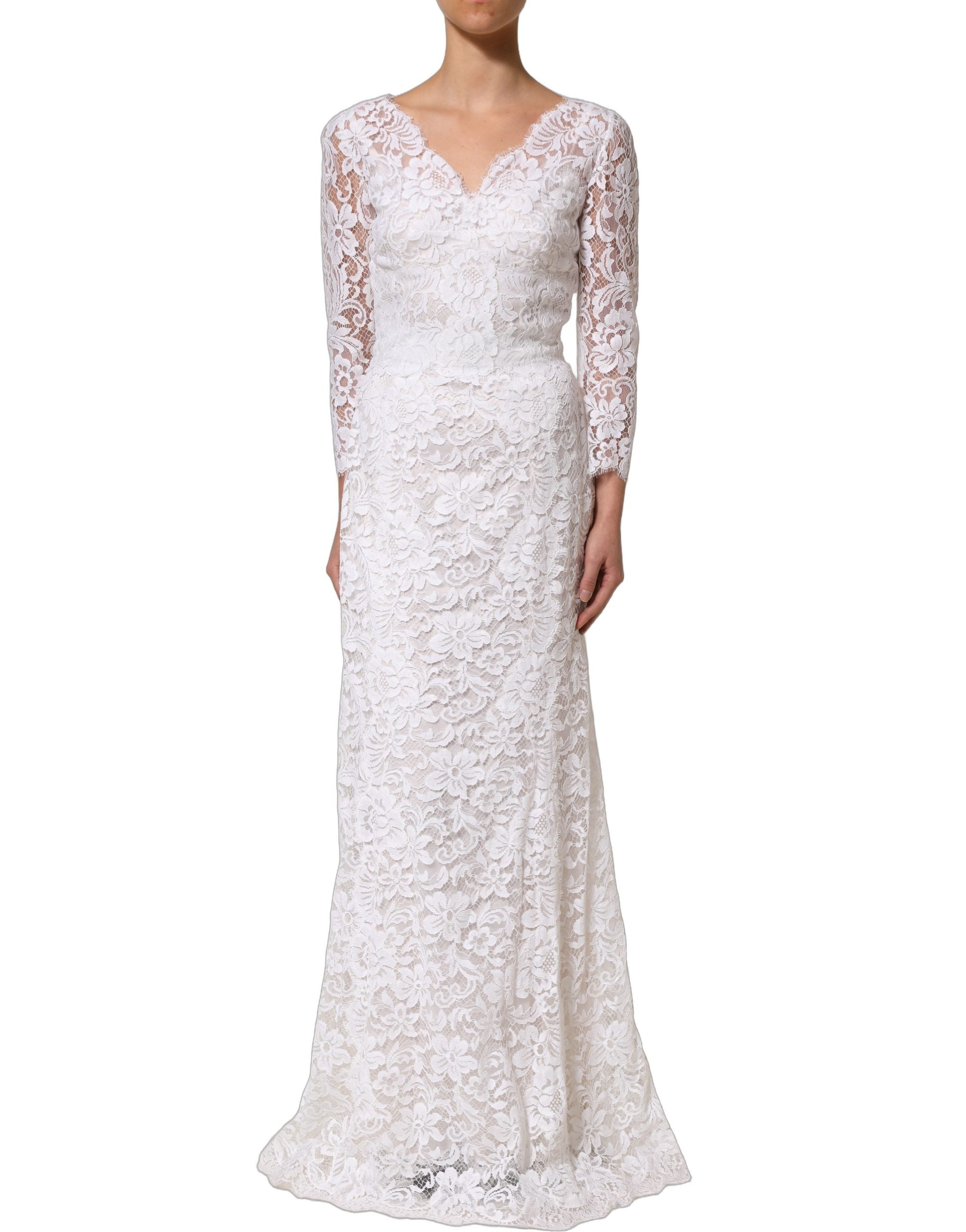 Dolce & Gabbana Langes Spitzen-Abendkleid aus weißer Baumwolle