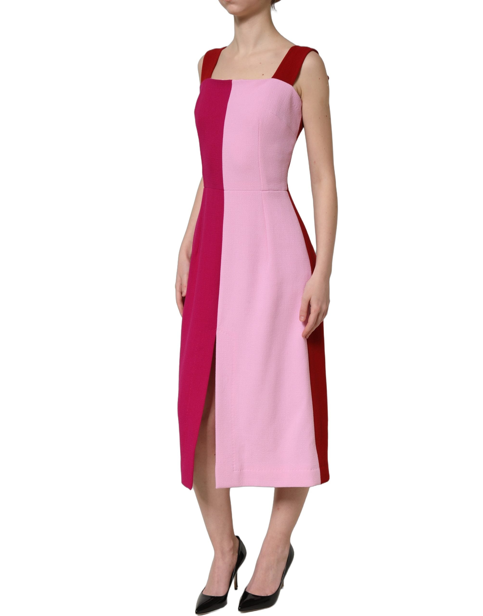 Dolce & Gabbana Ärmelloses Midikleid aus zweifarbigem rosa Wollgemisch