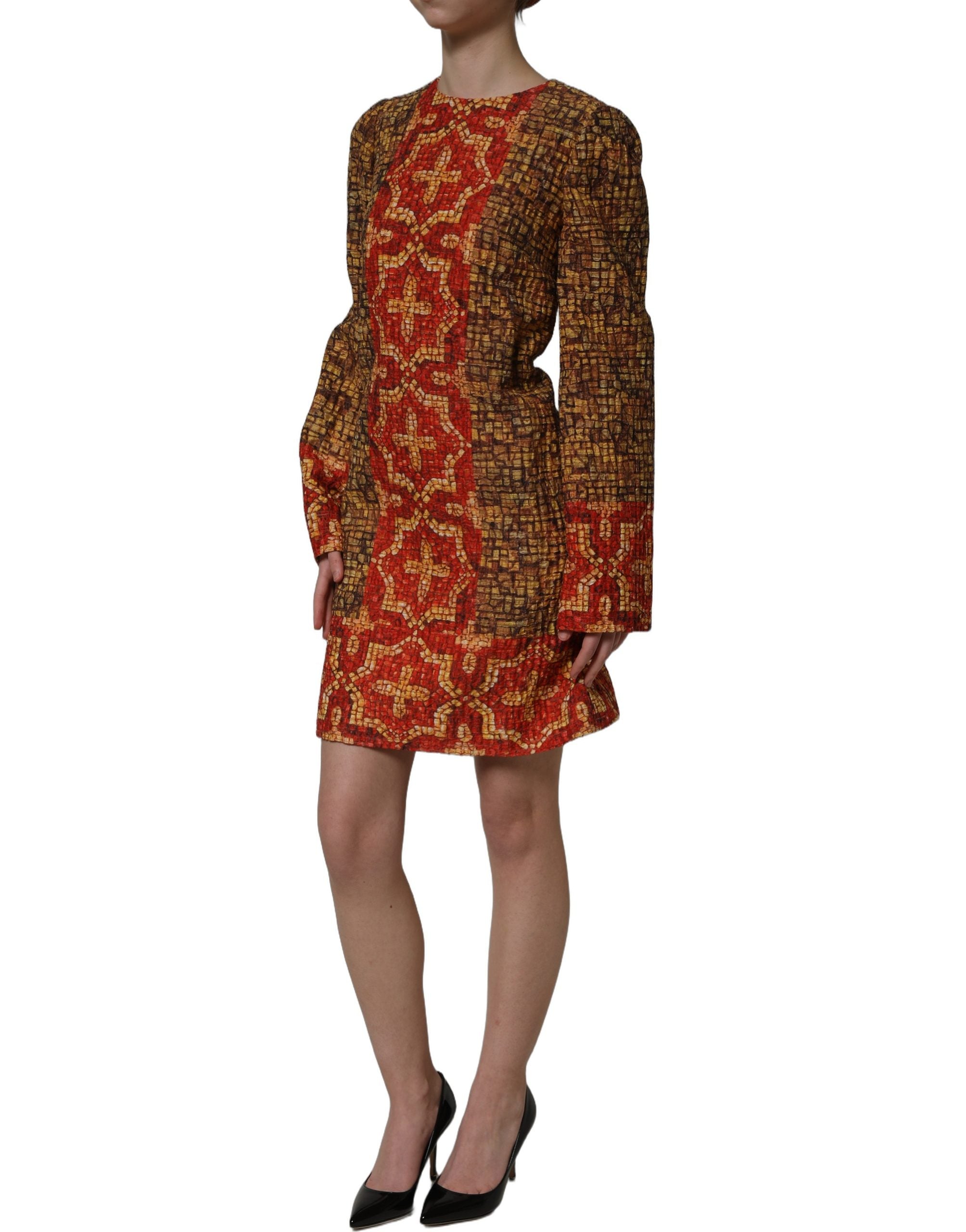 Dolce & Gabbana Minikleid mit Mosaik-Print und langen Ärmeln