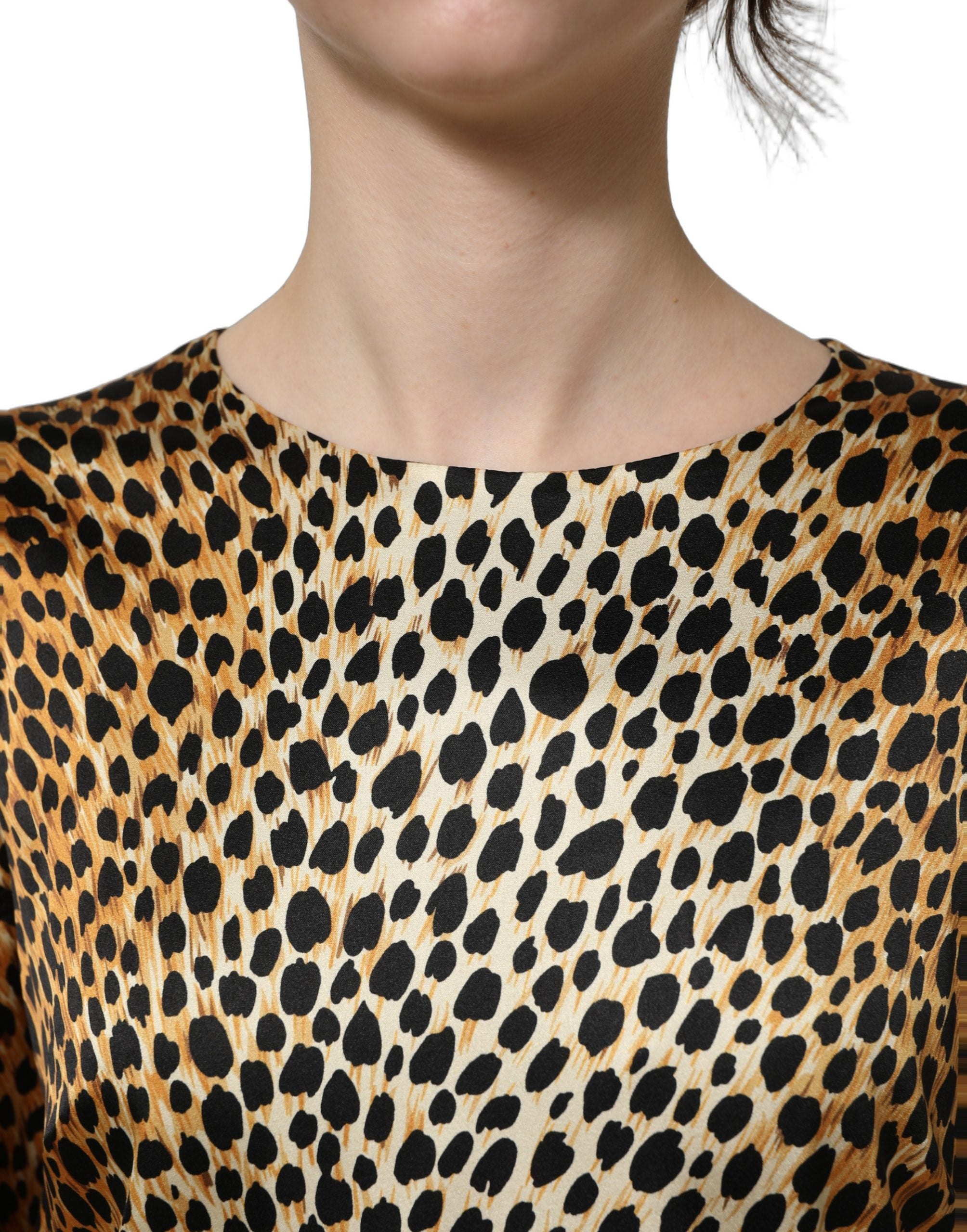 Dolce & Gabbana Braunes Mini-Kleid mit Ozelot-Print und langen Ärmeln