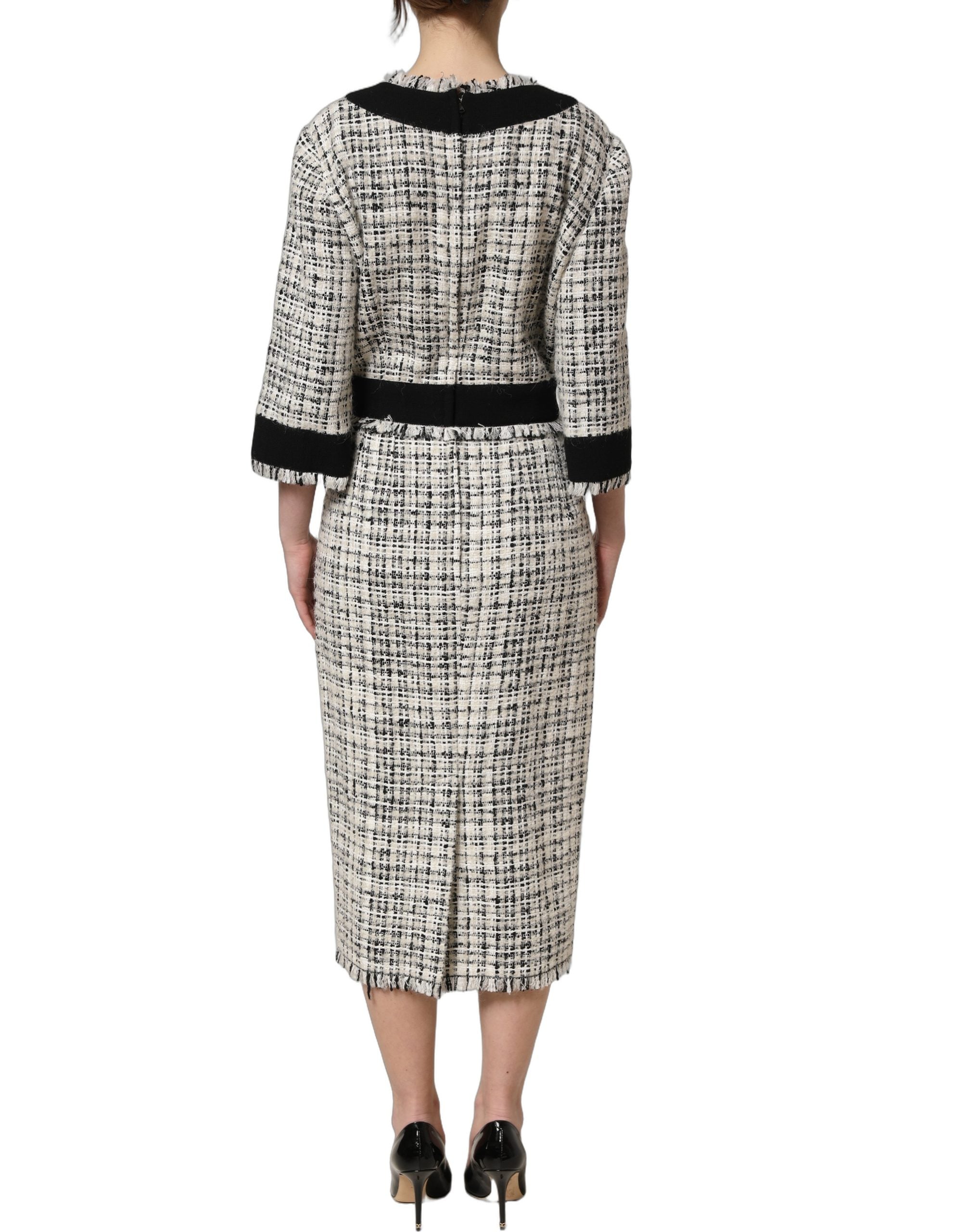 Dolce & Gabbana Midikleid aus mehrfarbigem Bouclé-Tweed mit Fransenbesatz
