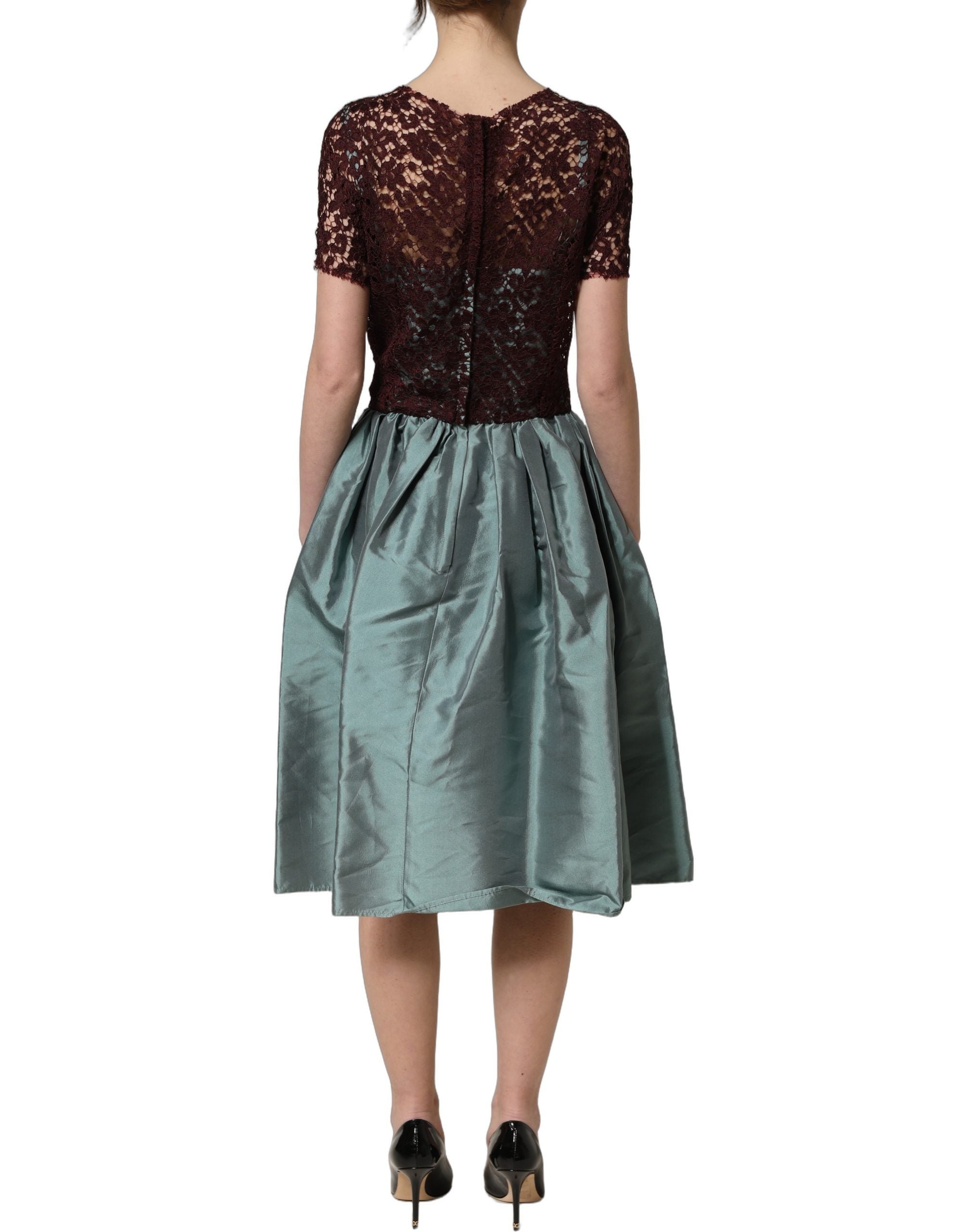 Dolce & Gabbana Mehrfarbiges Blumen-Spitzen-Taft-Midikleid mit Falten