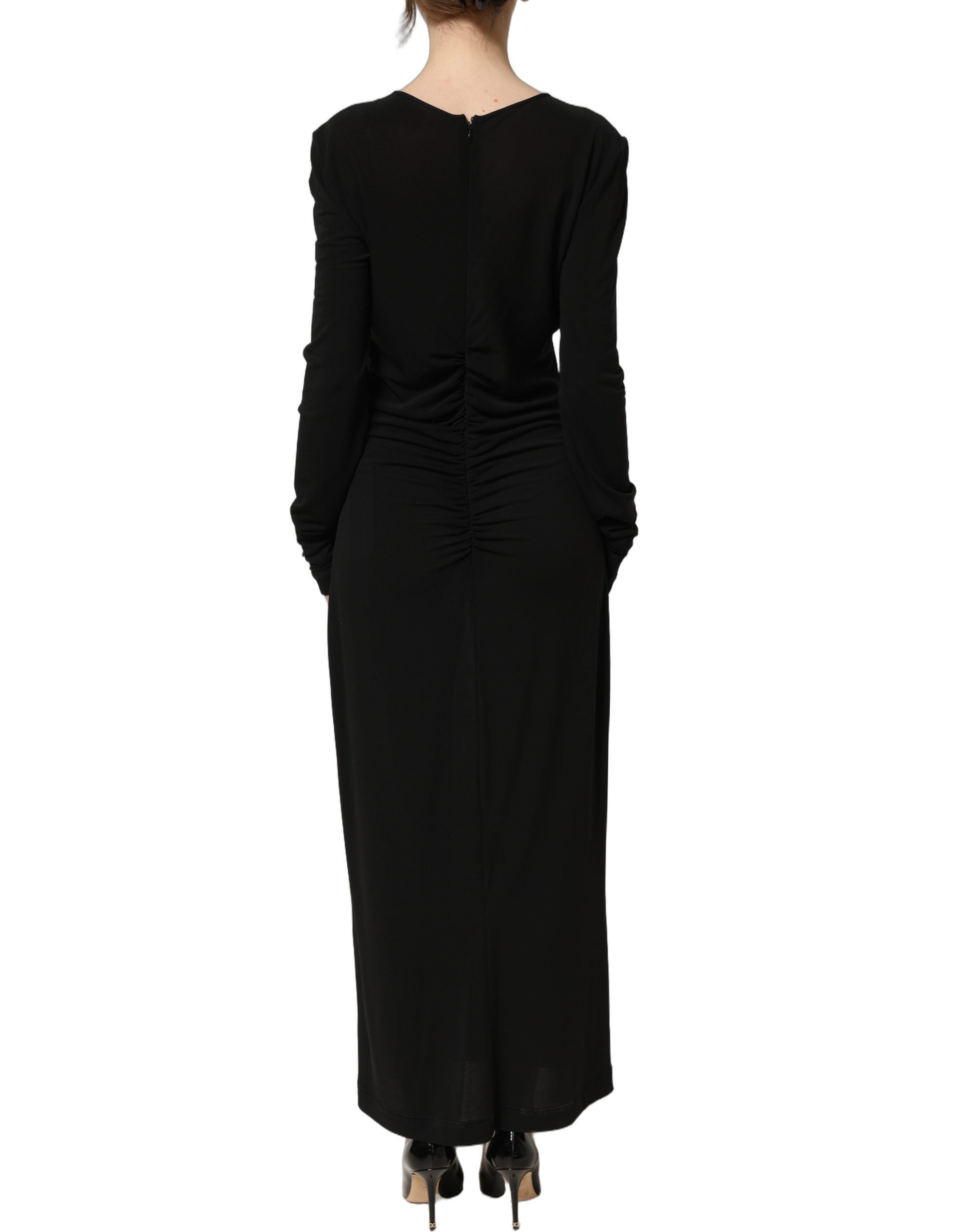 Dolce & Gabbana Schwarzes Maxikleid aus Baumwolle mit langen Ärmeln