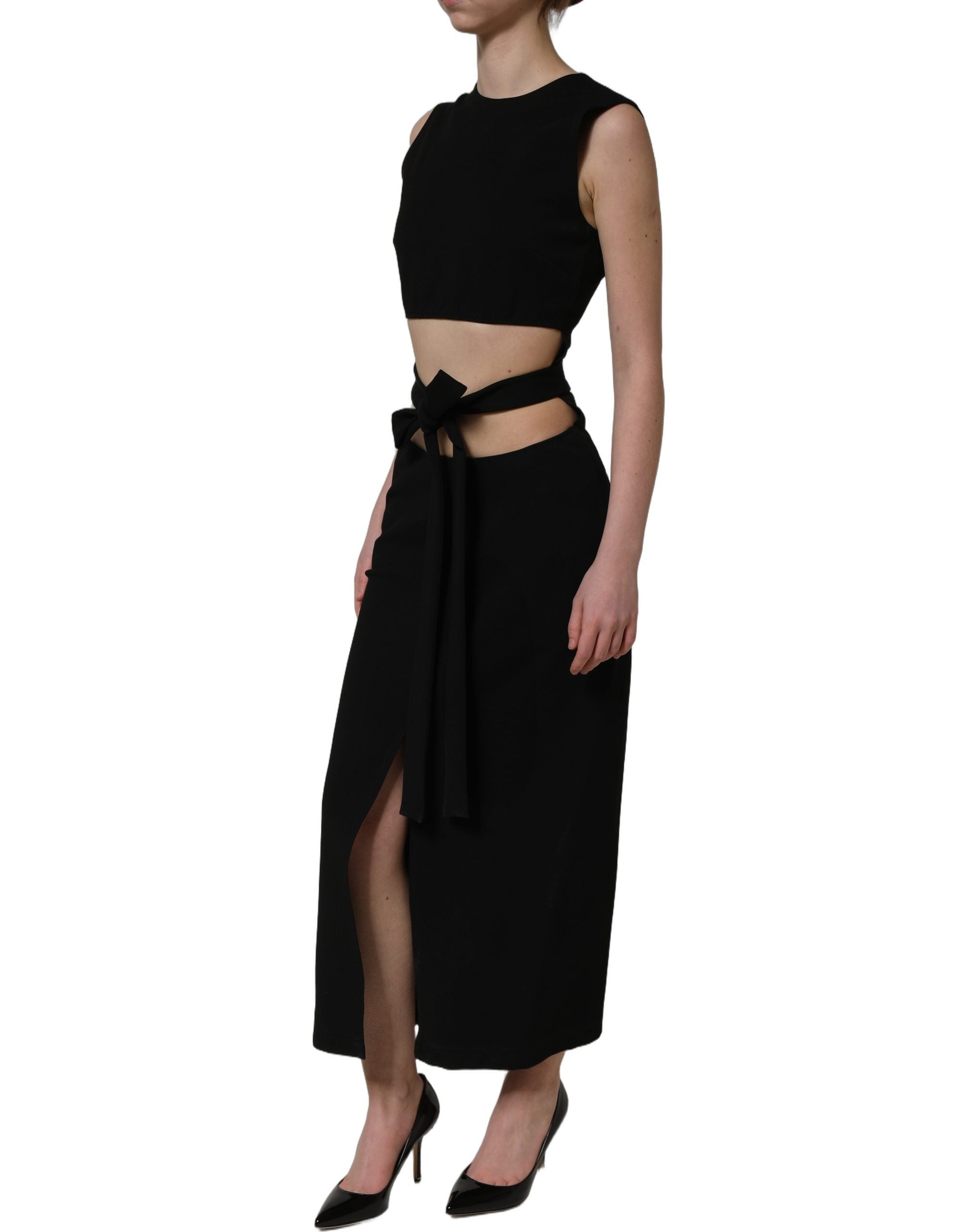Dolce & Gabbana Schwarzes Maxikleid ohne Ärmel mit Cut-Out-Detail