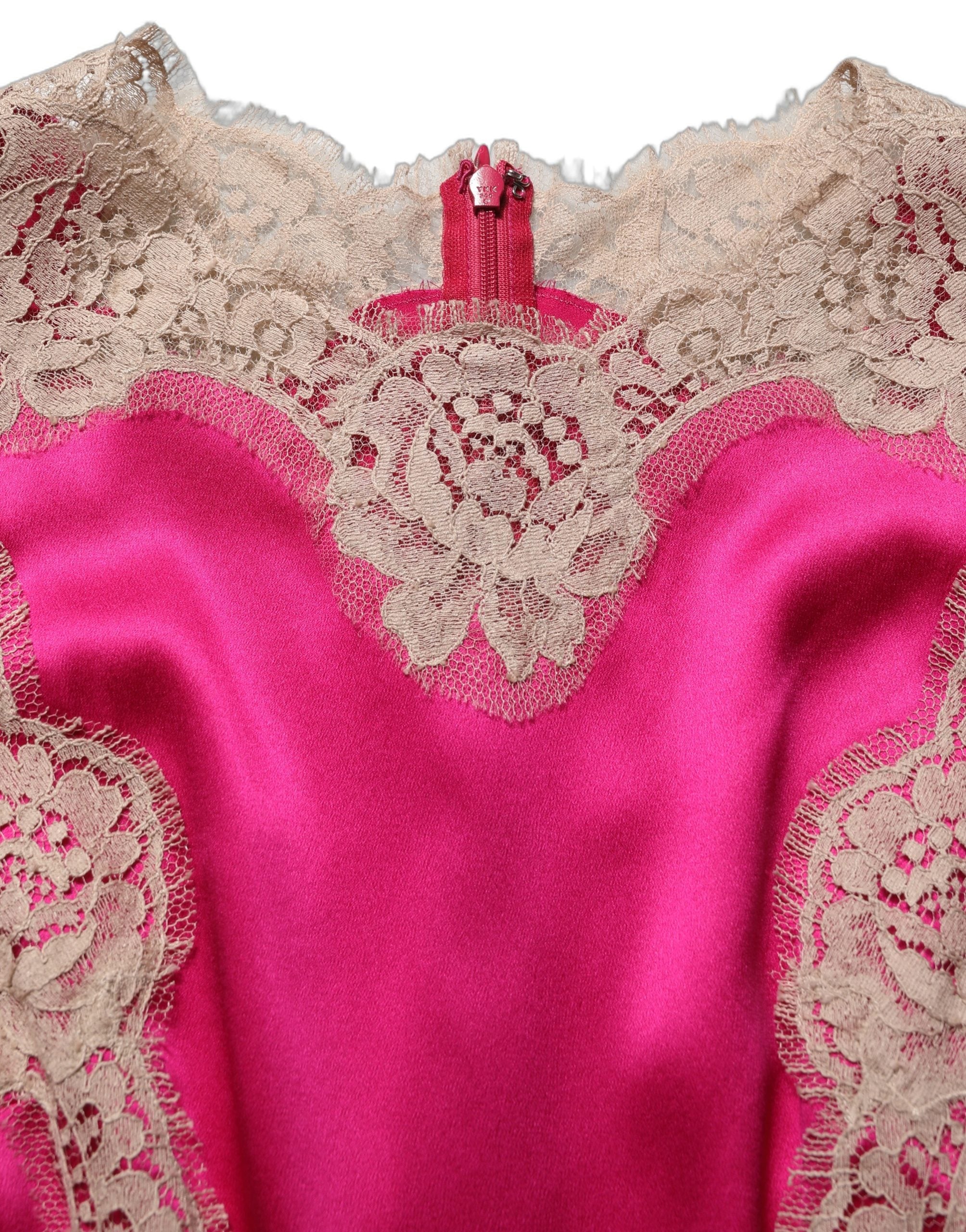 Dolce & Gabbana Fuchsia Pink Spitzen-Detail A-Linien-Midikleid