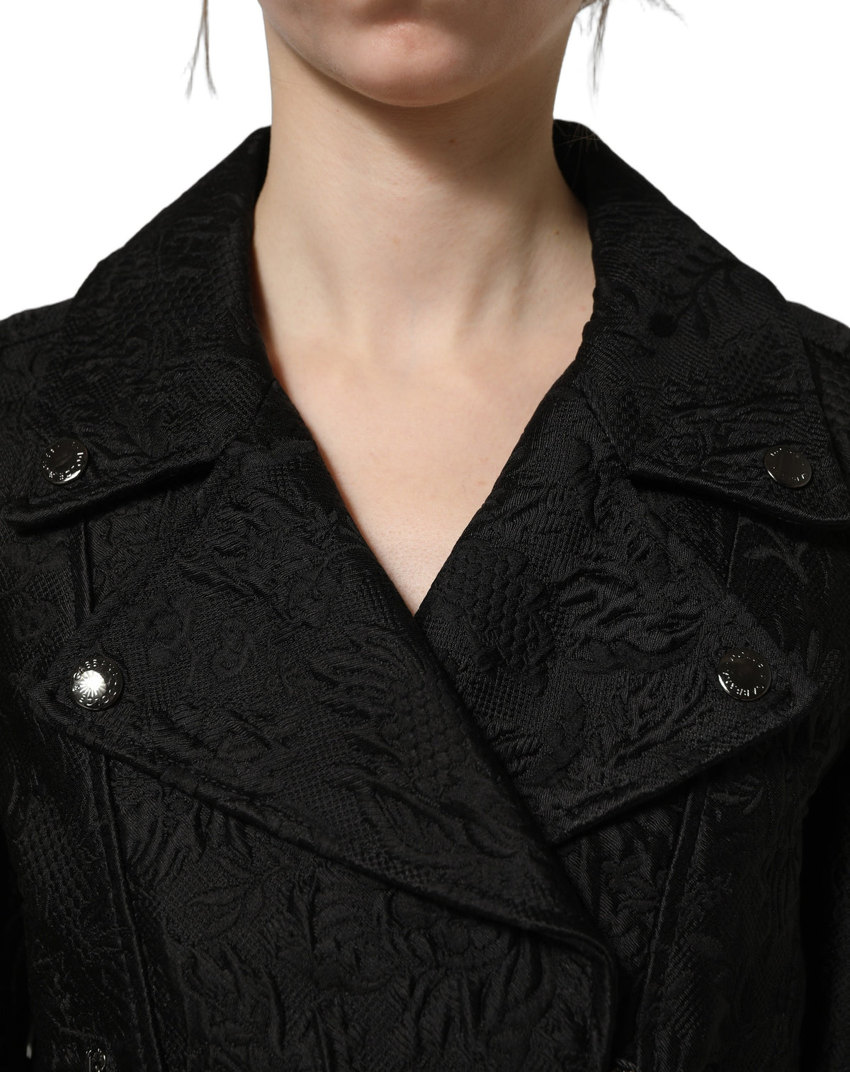 Dolce & Gabbana Schwarze Biker-Blousonjacke aus Blumenbrokat