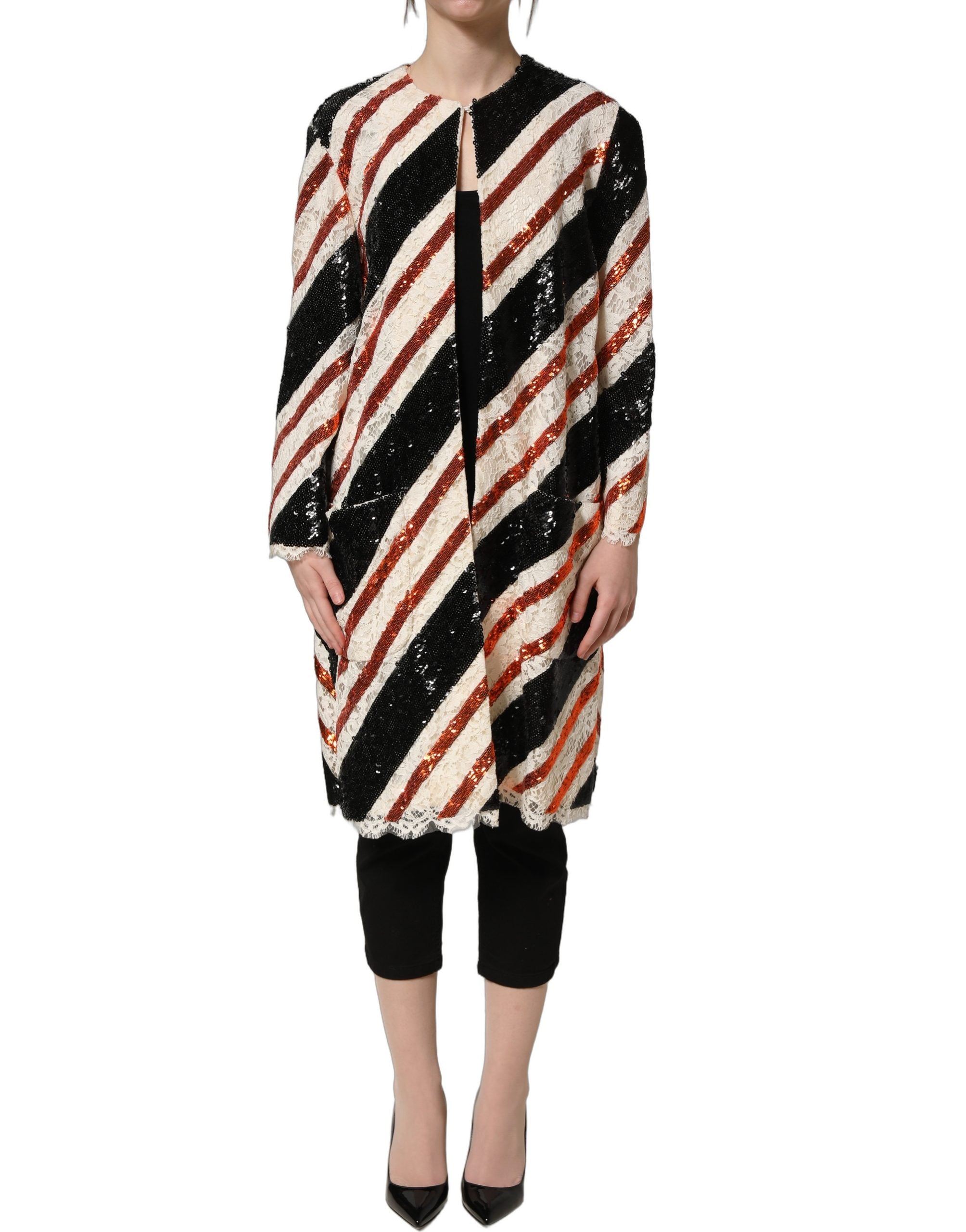 Dolce & Gabbana Mehrfarbiger Pailletten-Kimono-Mantel mit Streifen