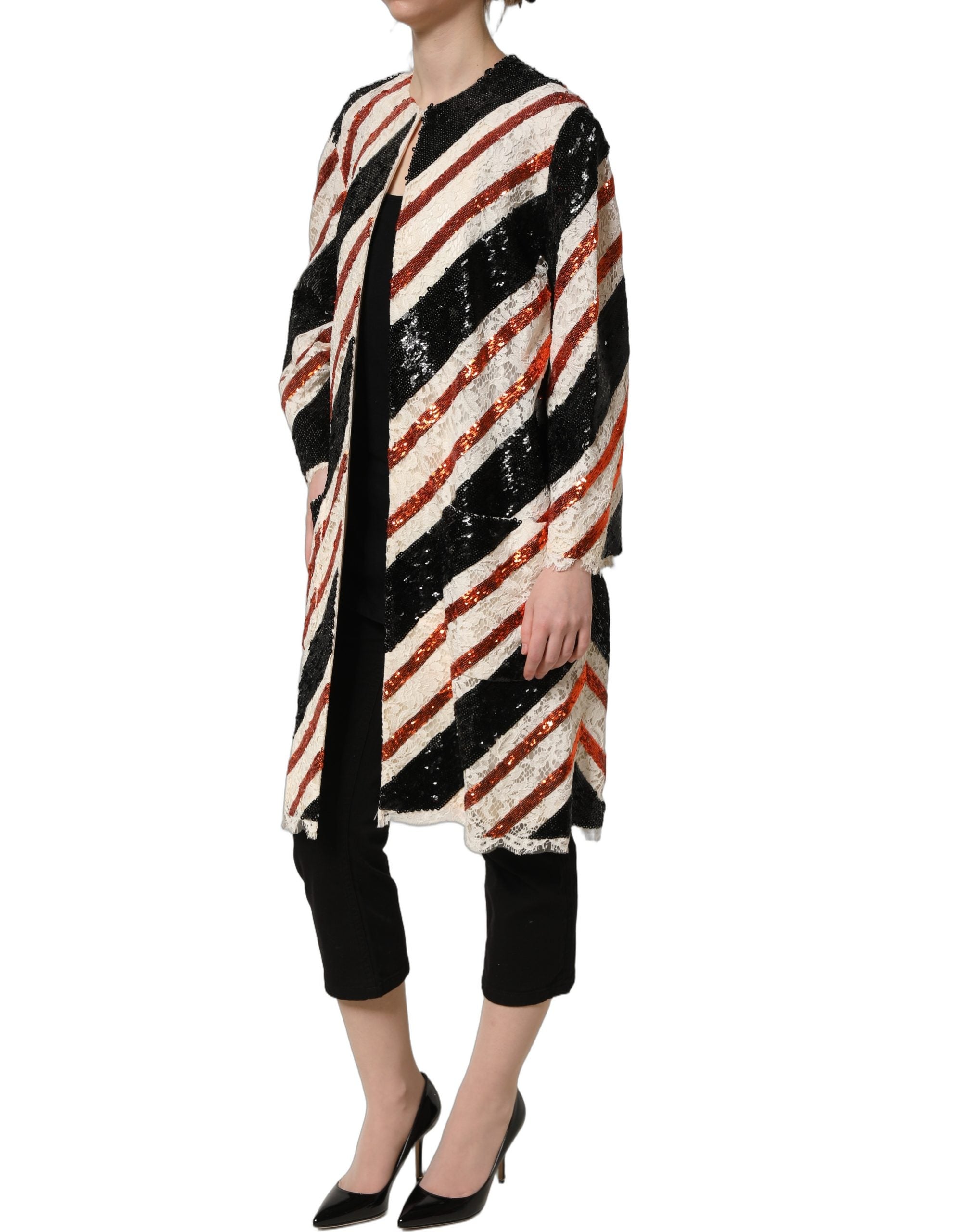 Dolce & Gabbana Mehrfarbiger Pailletten-Kimono-Mantel mit Streifen