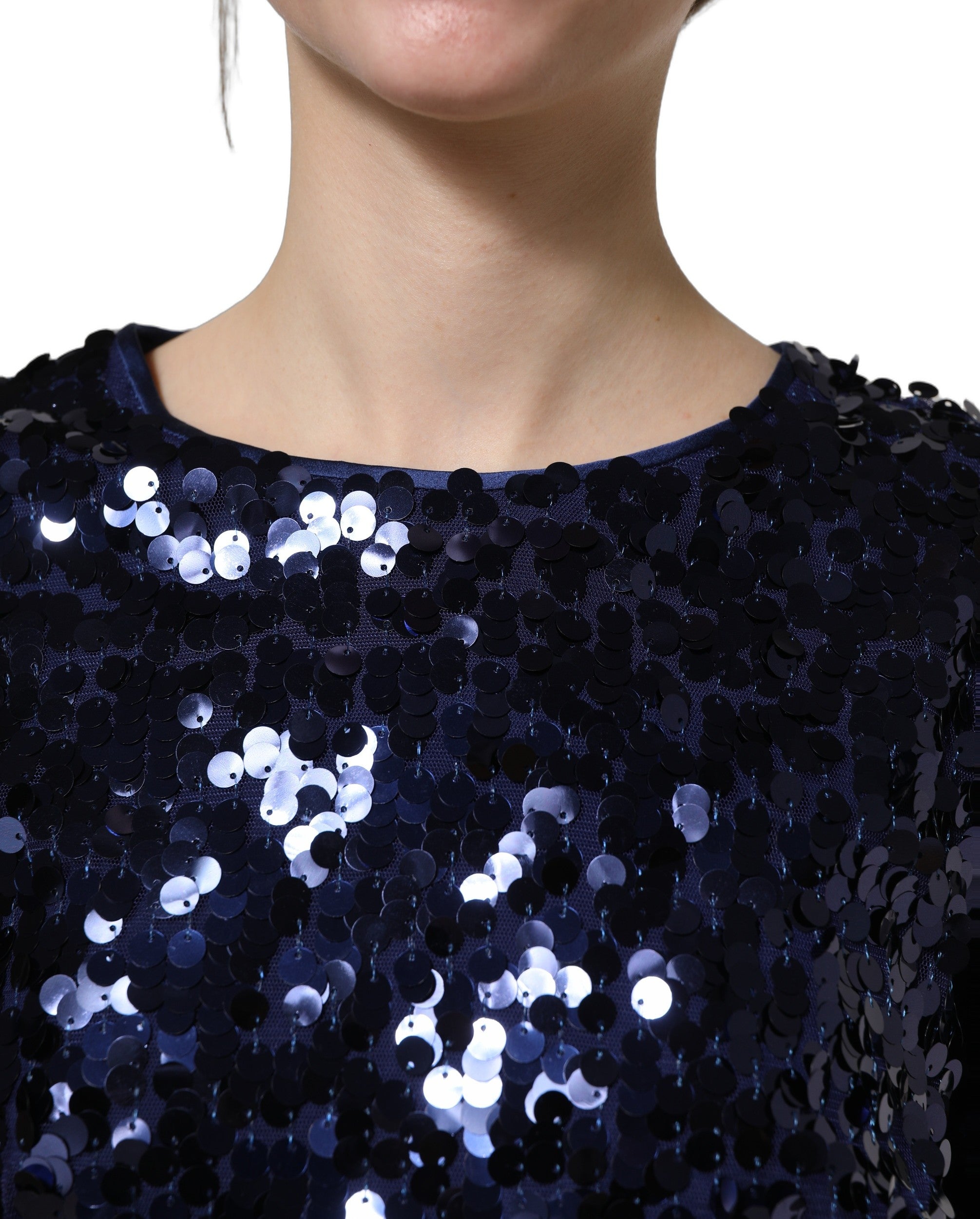 Dolce & Gabbana Blaues Pailletten-Crop-Top mit langen Ärmeln
