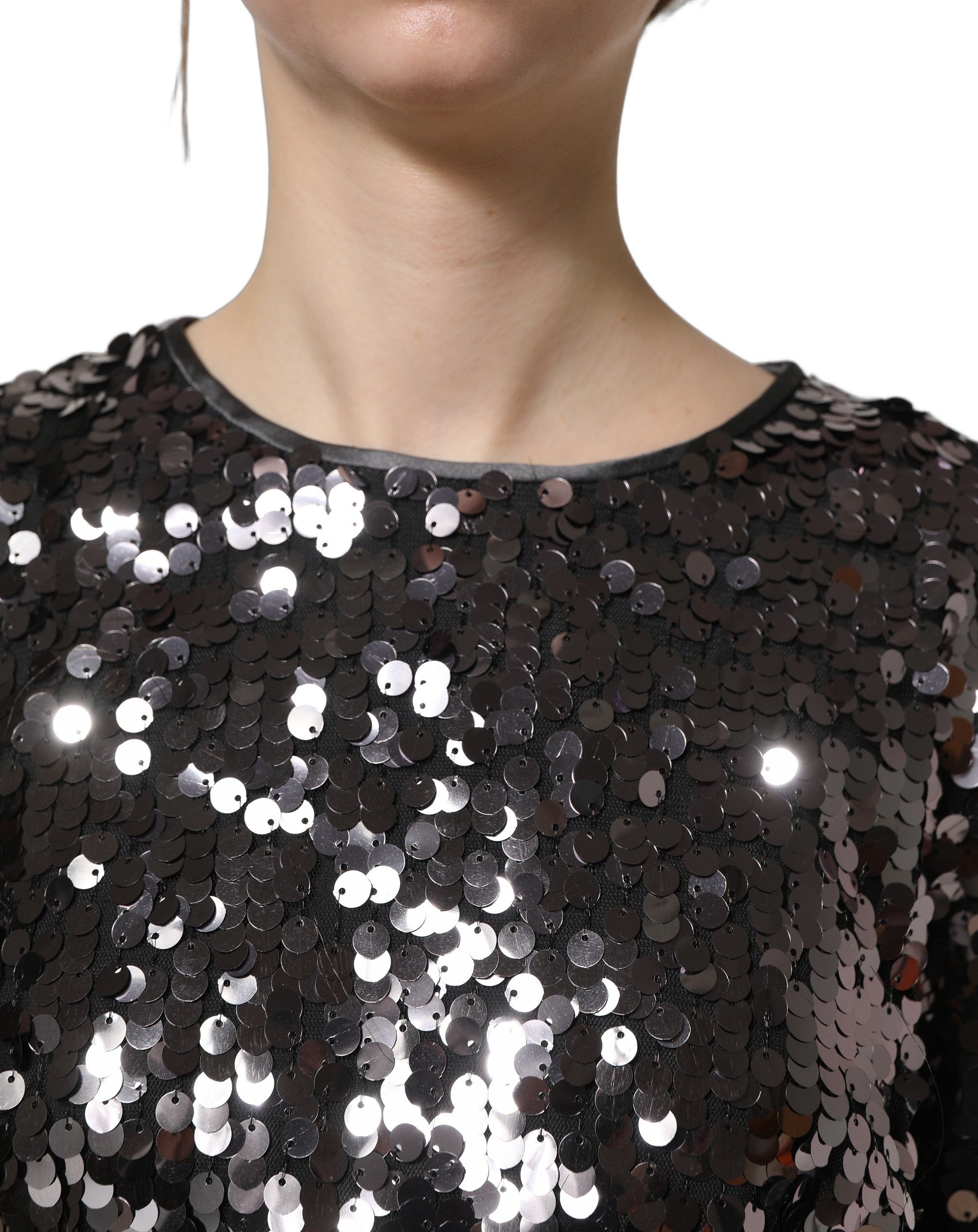 Dolce & Gabbana Schwarze Crop-Bluse mit Pailletten und langen Ärmeln