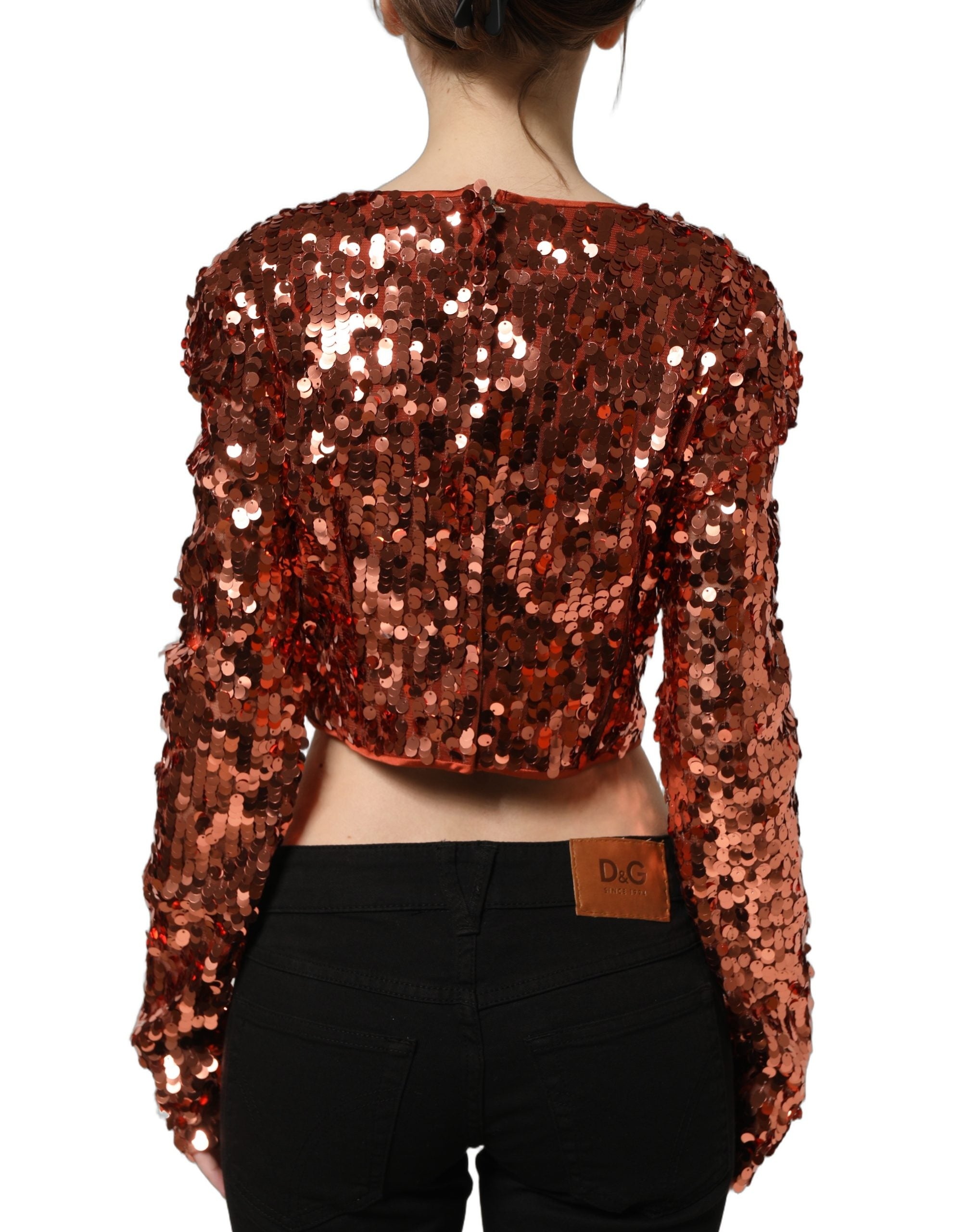 Dolce & Gabbana Rotes Pailletten-Crop-Top mit langen Ärmeln