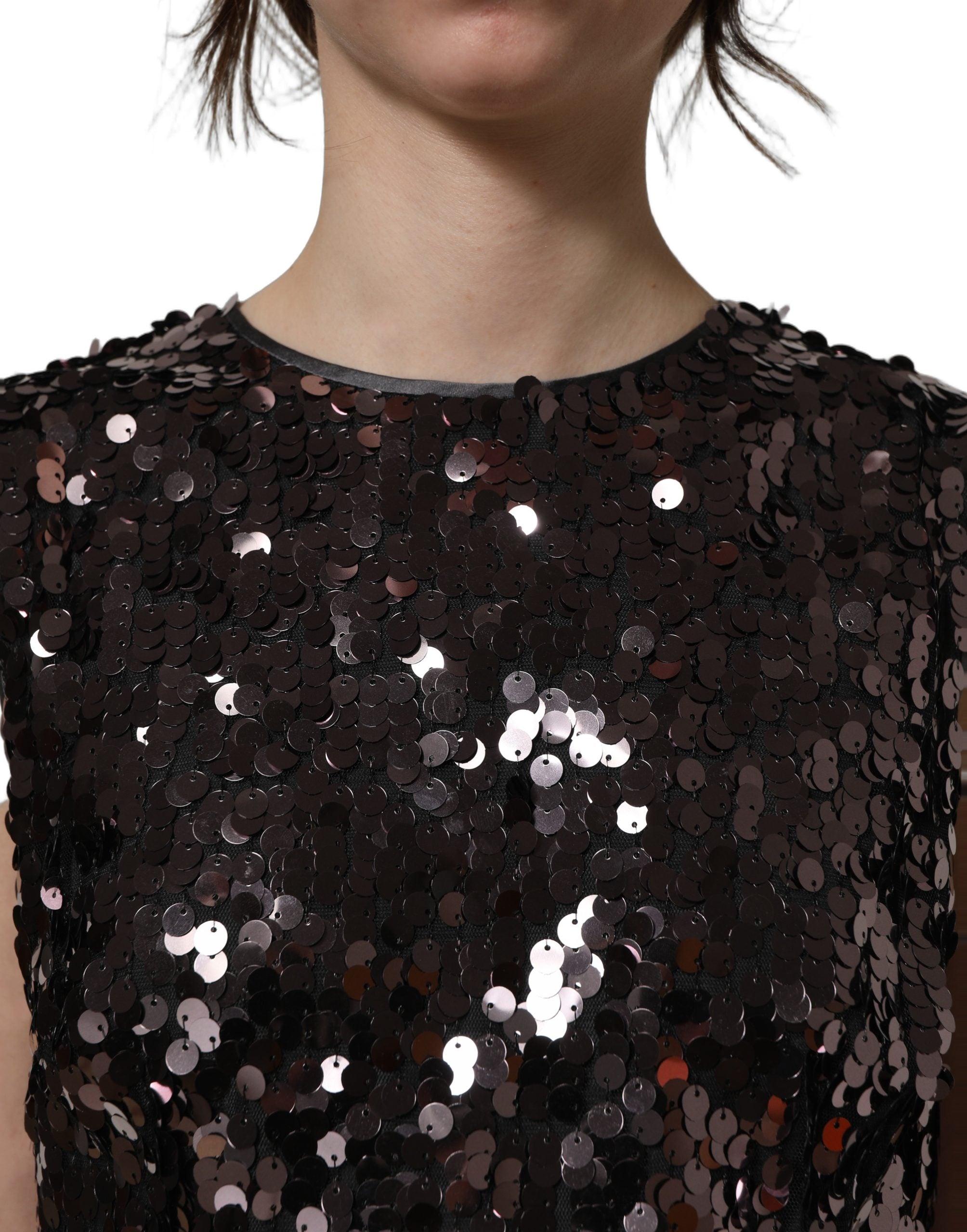 Dolce & Gabbana Ärmelloses Lila Pailletten Crop Top