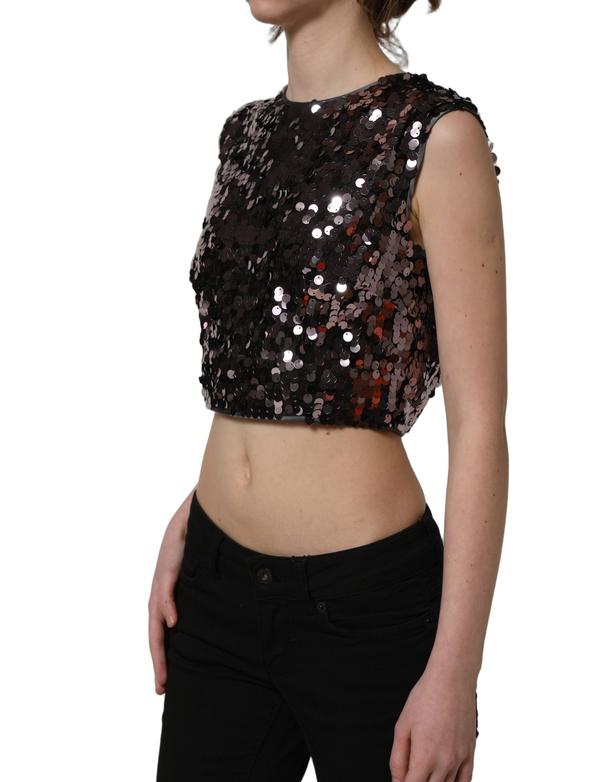 Dolce & Gabbana Ärmelloses Lila Pailletten Crop Top