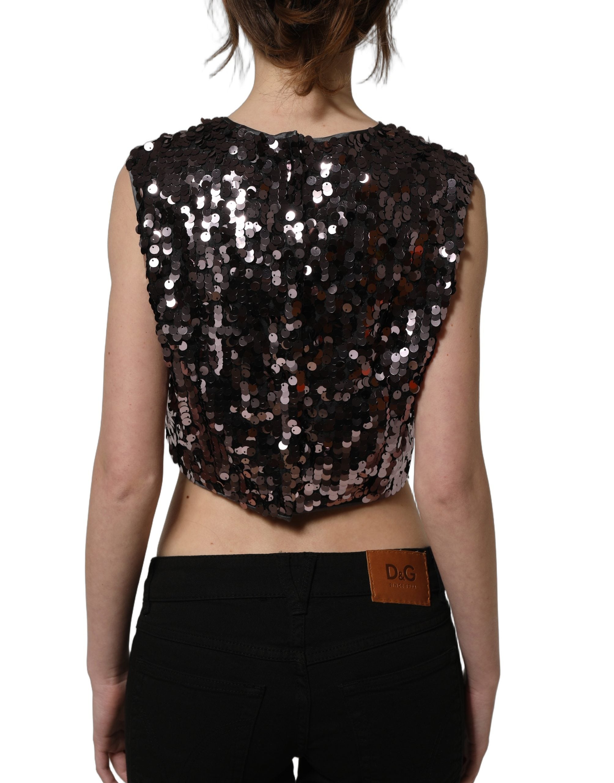 Dolce & Gabbana Ärmelloses Lila Pailletten Crop Top