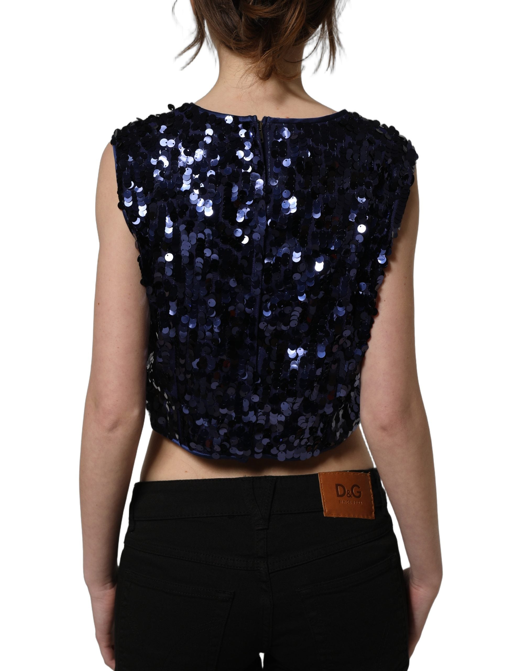 Dolce & Gabbana Blaues Pailletten-Top ohne Ärmel, Cropped
