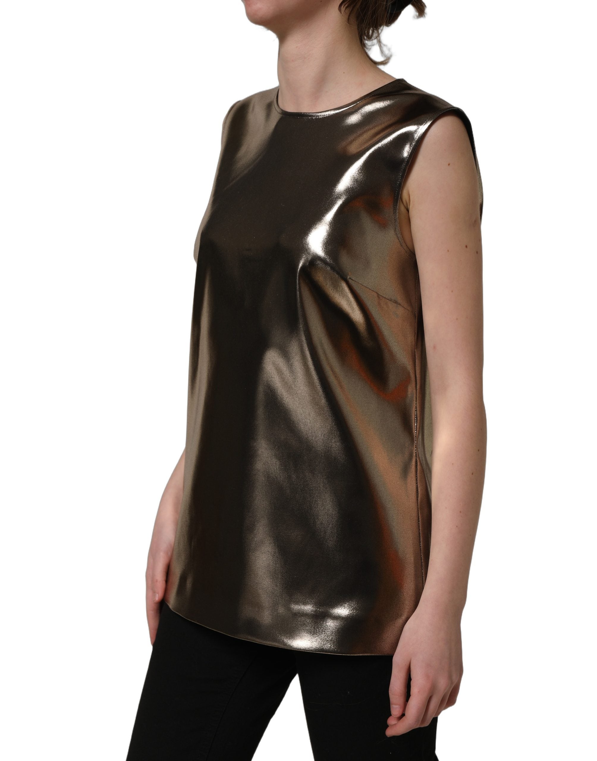 Dolce & Gabbana Ärmelloses Rundhals-Tanktop in Metallic-Bronze