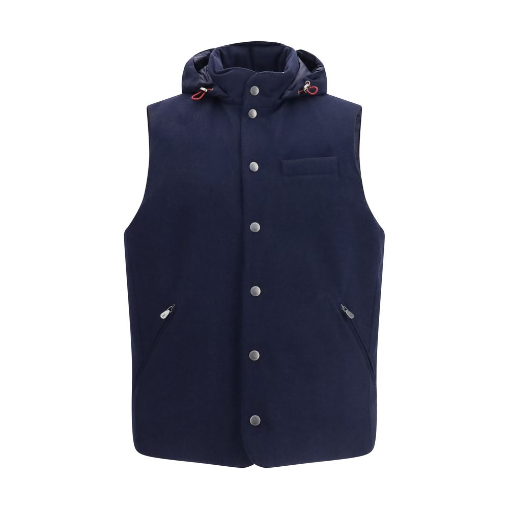 Brunello Cucinelli Ärmellose Jacke aus Lammwolle Aries in Blau