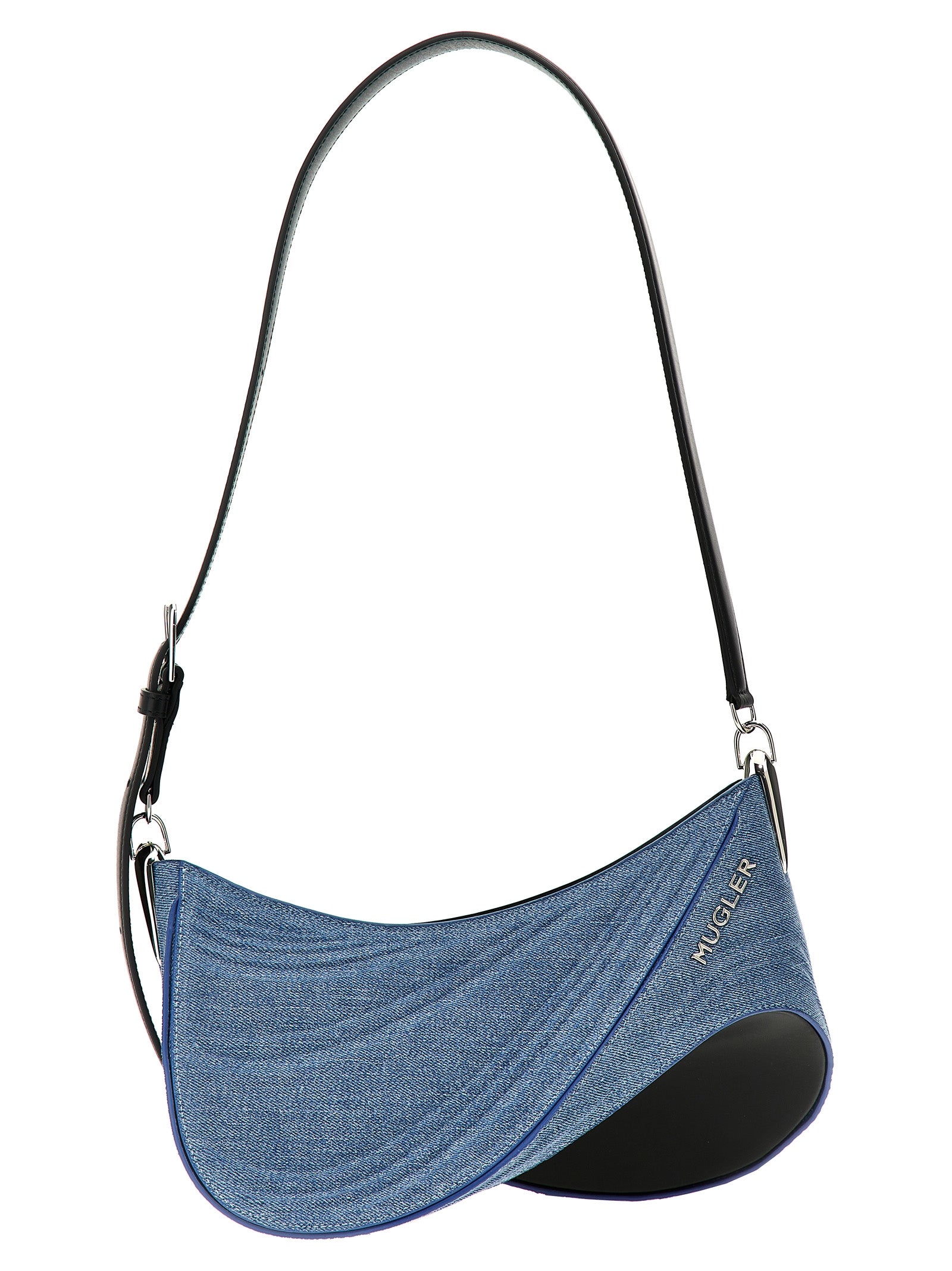 Mugler Schultertasche aus blauem Kalbsleder
