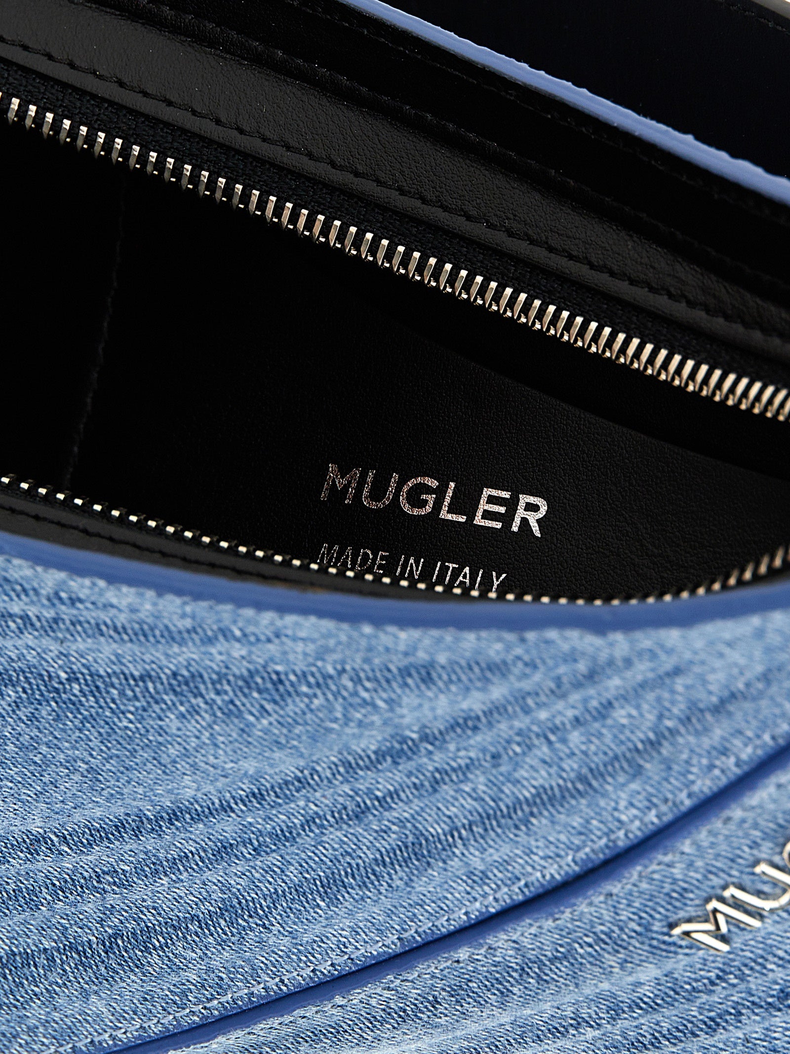 Mugler Schultertasche aus blauem Kalbsleder