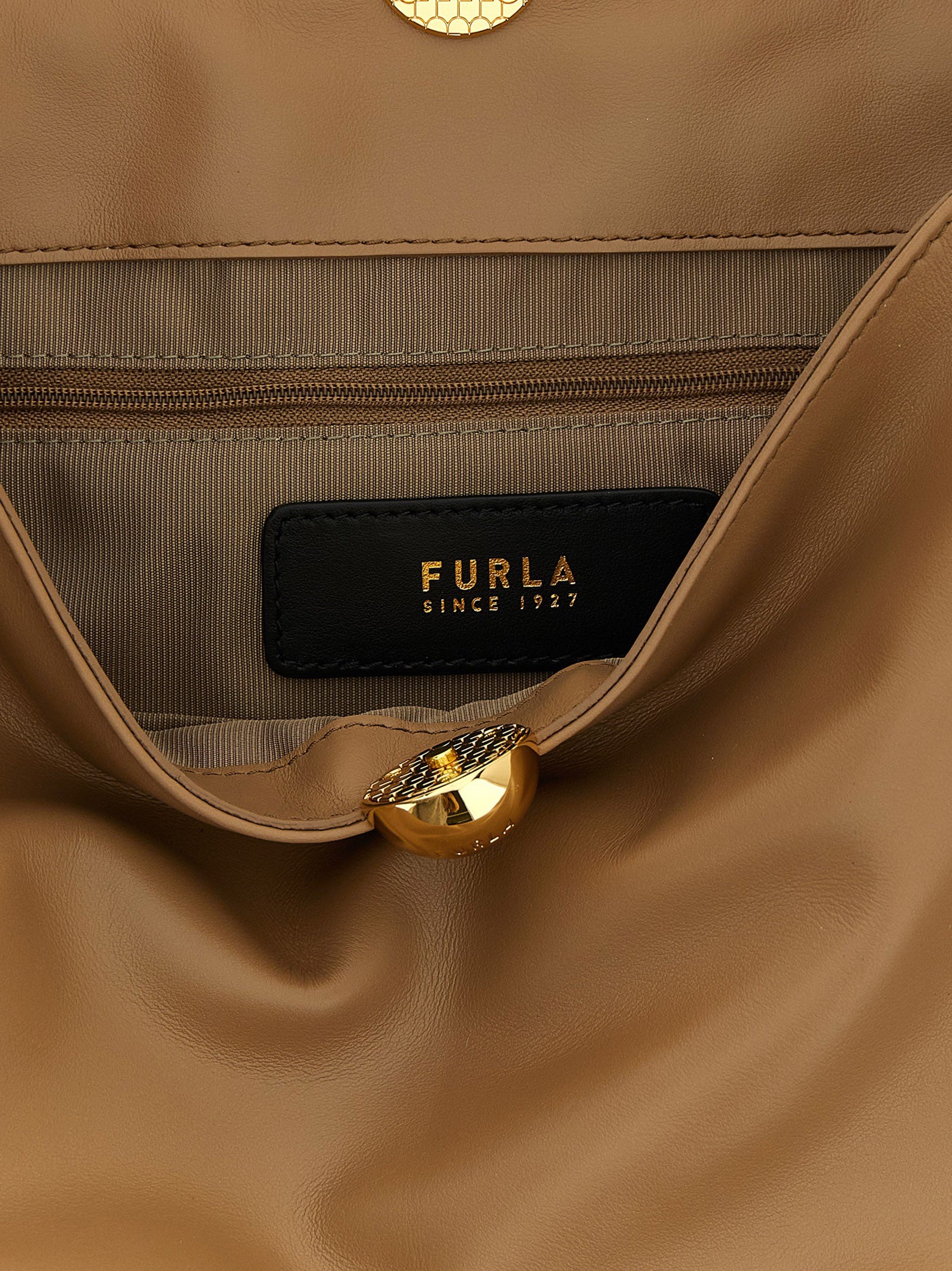 Furla Beigefarbene Kalbshaut Schultertasche