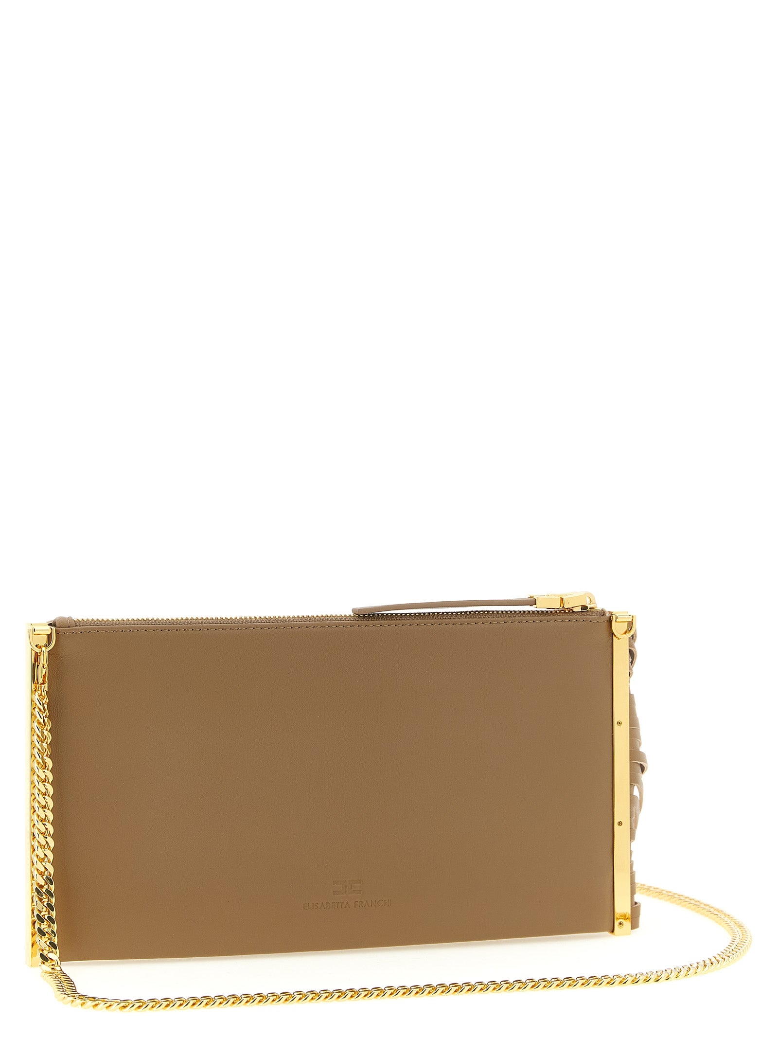 Elisabetta Franchi Beige Leder Clutch Bag