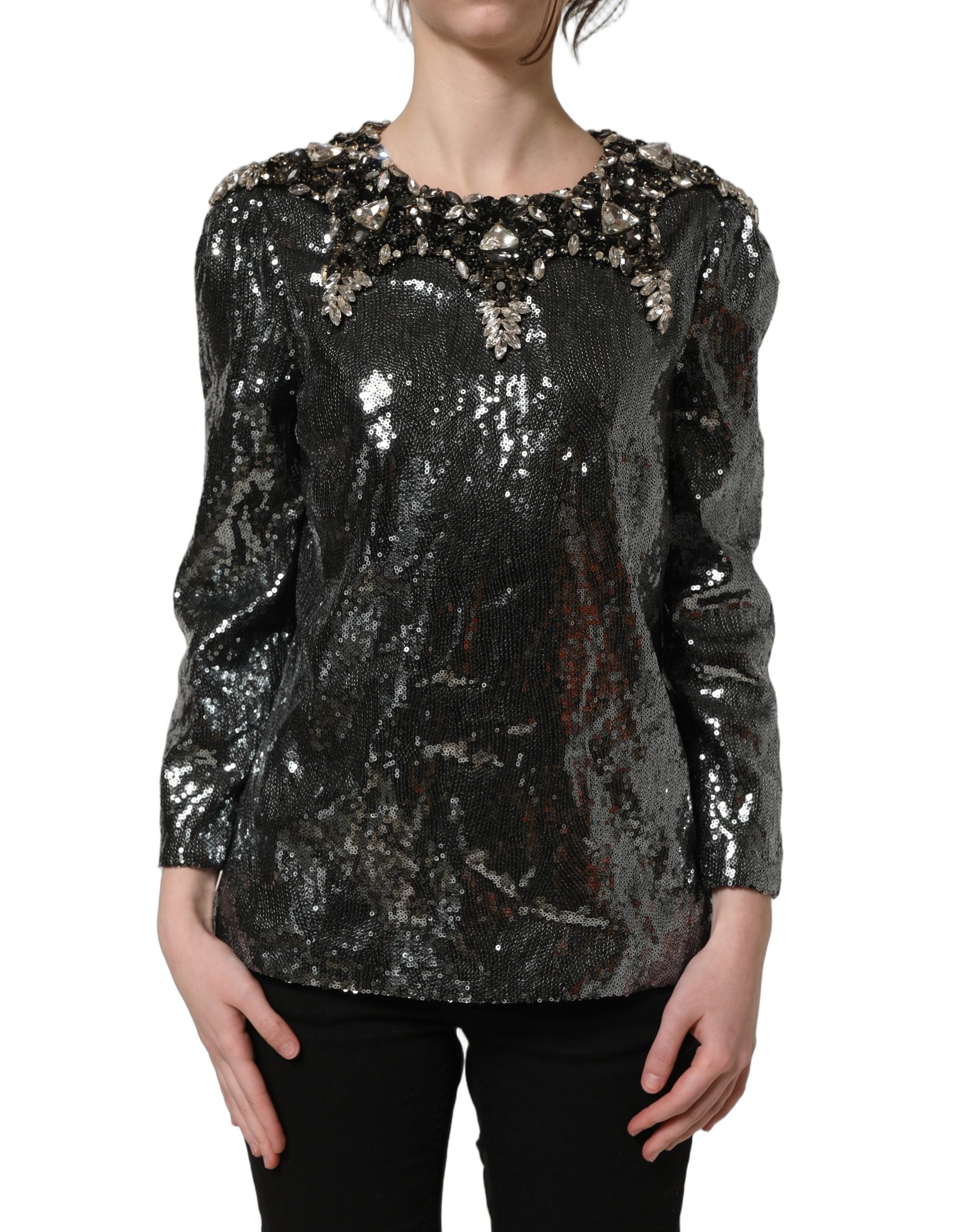 Dolce & Gabbana Graues Metallic-Pailletten-Blusenoberteil