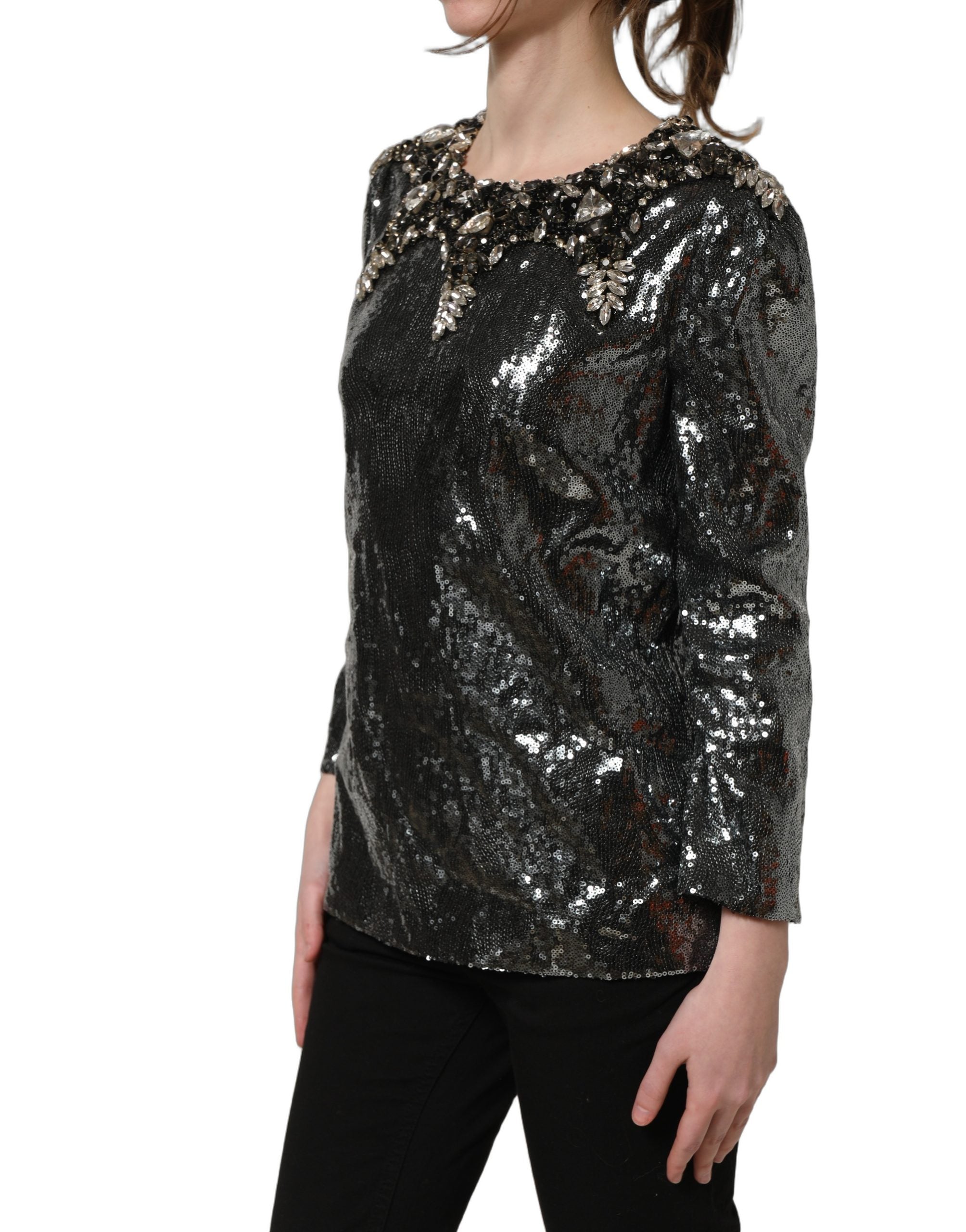Dolce & Gabbana Graues Metallic-Pailletten-Blusenoberteil